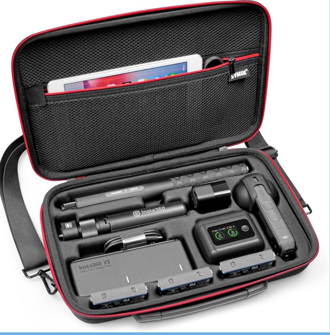 SYMIK Tasche für Insta360 X5 X4, Wasserdicht, Stoßfest, Kompakt, Reisetasche mit Schultergurt, Hartschalen-Nylon Tragetasche Case für Insta 360 X5 X4 Zubehör (S320-XV2)