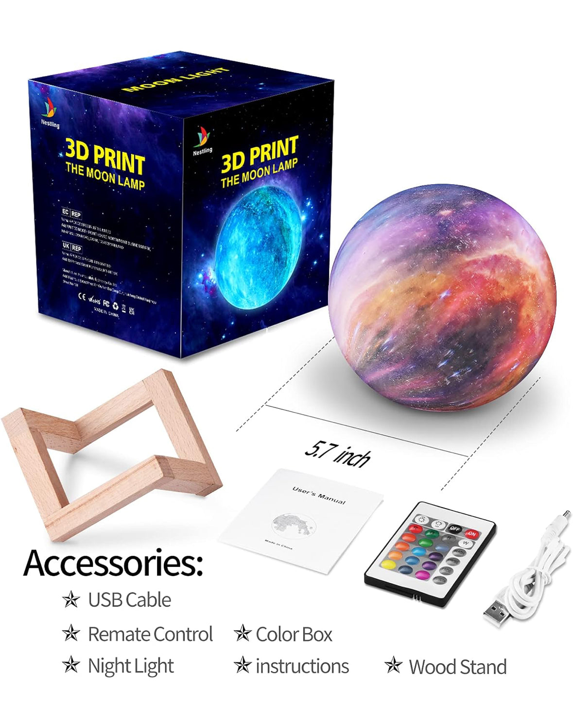 3D-gedruckte Mondlampe in 15 cm Größe mit 16 verschiedenen Lichtfarben