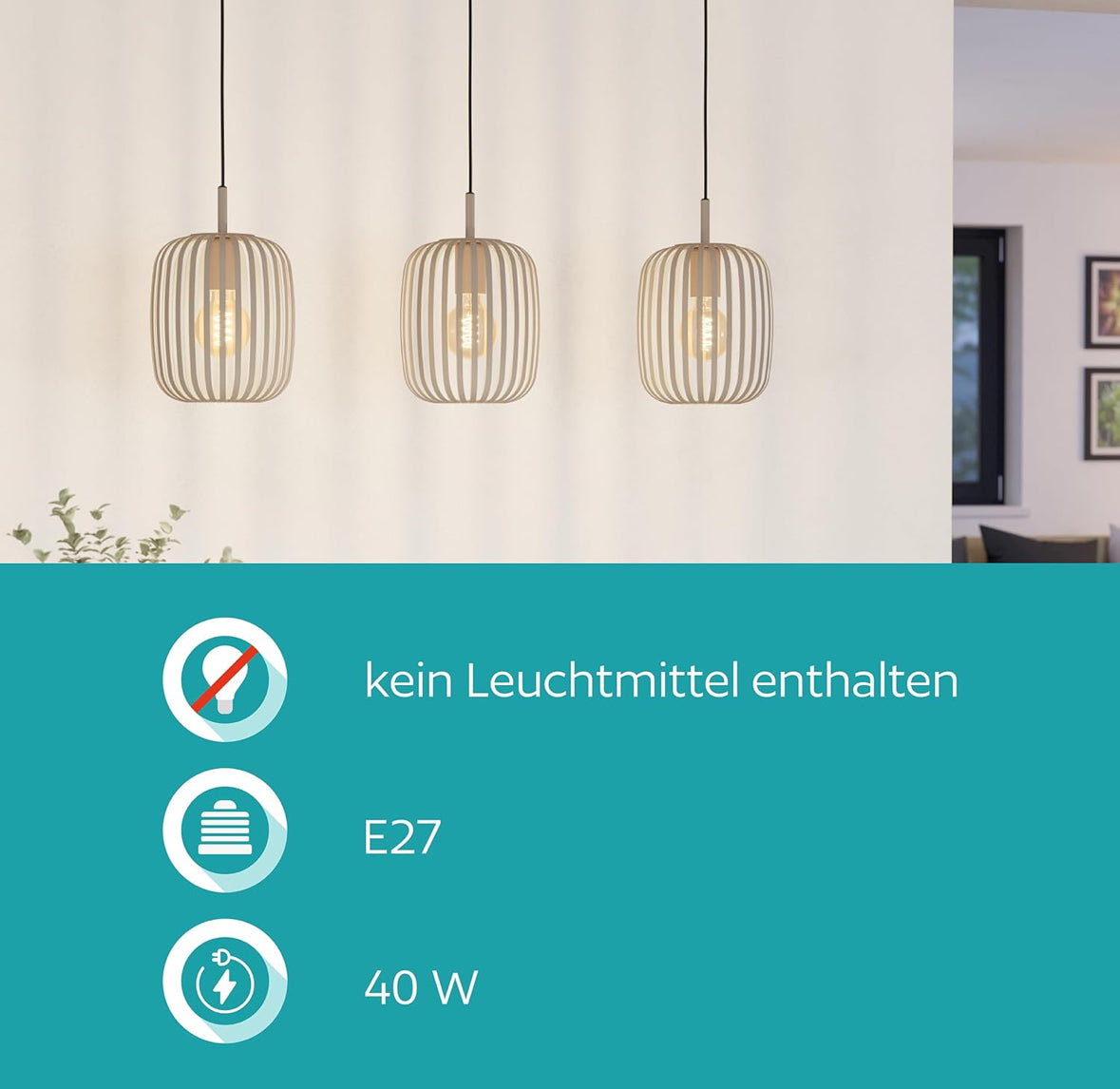 EGLO Hängelampe Romazzina, Esstisch Pendelleuchte 3-flammig