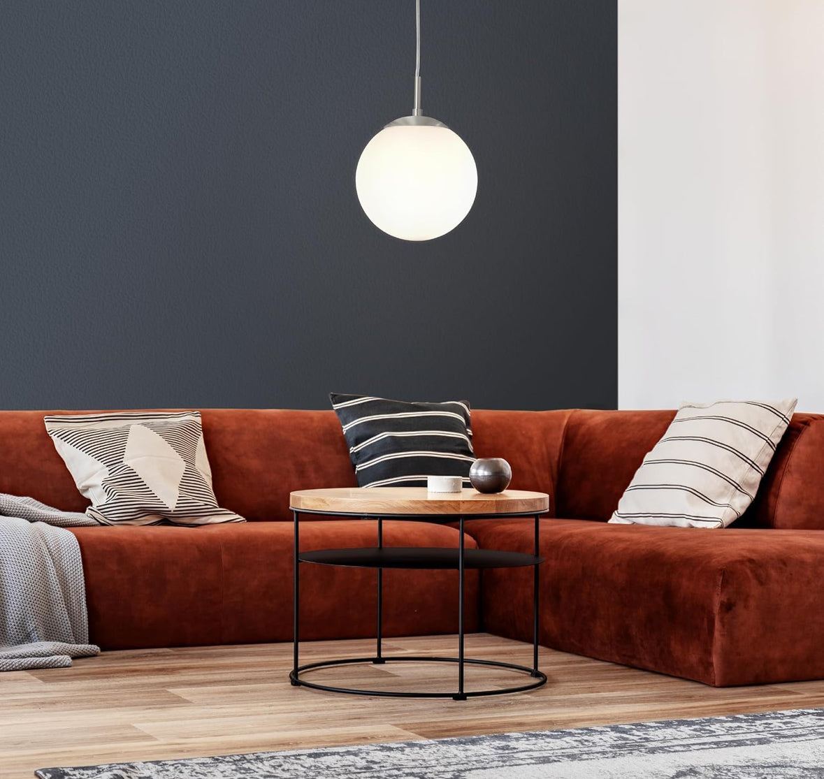 EGLO Hängelampe Rondo, 1 flammige Pendelleuchte, Hängeleuchte aus Metall in Silber und Glas in opal matt weiß, E27 Fassung, Ø 20 cm