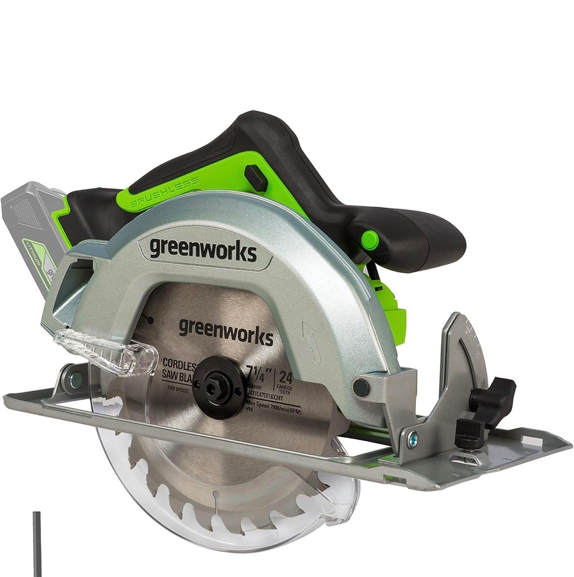 Greenworks GD24CS Akku Kreissäge, 4500 U/min, 184x20mm Sägeblatt, 63mm Schnitttiefe, OHNE 24V Akku & Ladegerät