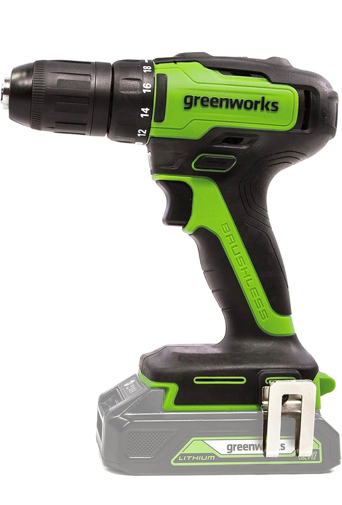 Greenworks GD24DD35 Akku Bohrschrauber mit bürstenlosem Motor, 0-1450 U/min, 2 Stufen, 35 Nm Drehmoment, OHNE Akku & Ladegerät,