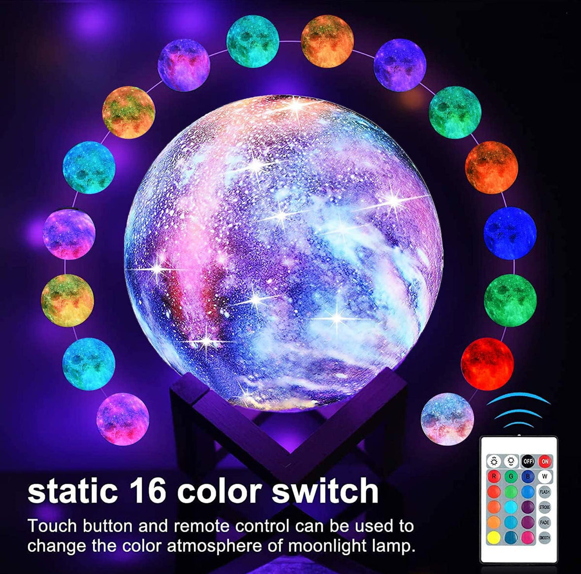 3D-gedruckte Mondlampe in 15 cm Größe mit 16 verschiedenen Lichtfarben