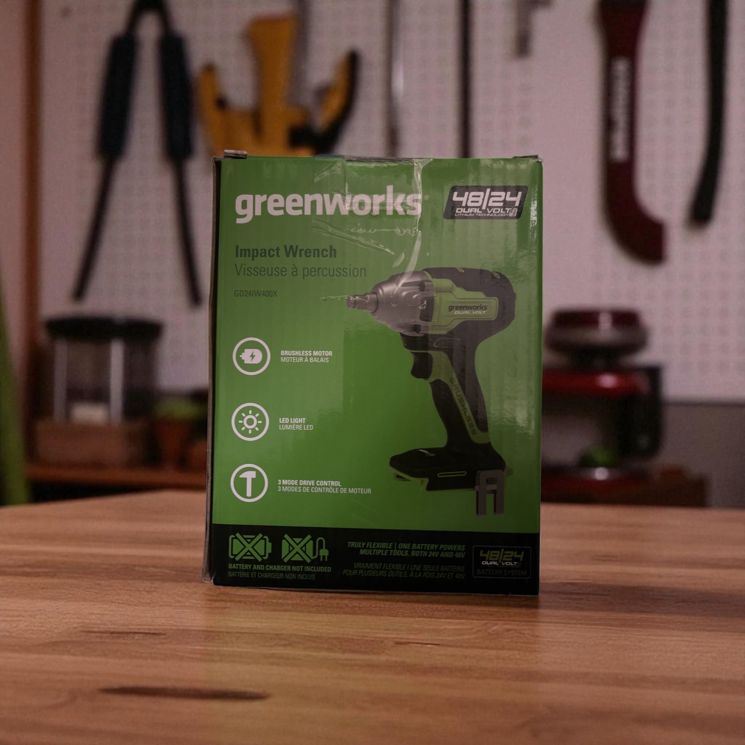 Greenworks GD24IW400 Akku Schlagschrauber mit bürstenlosem Motor, 0-2800 U/min, 0-4000ipm, 400Nm Drehmoment, 1/2" Adapter OHNE 24V Akku & Ladegerät
