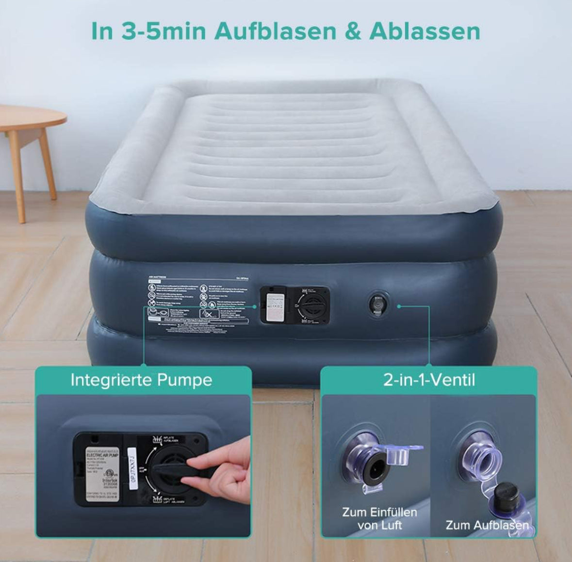 Evajoy Aufblasbare Matratze, Luftbett für eine Person - 203 x 99 x 46 cm bis 300kg