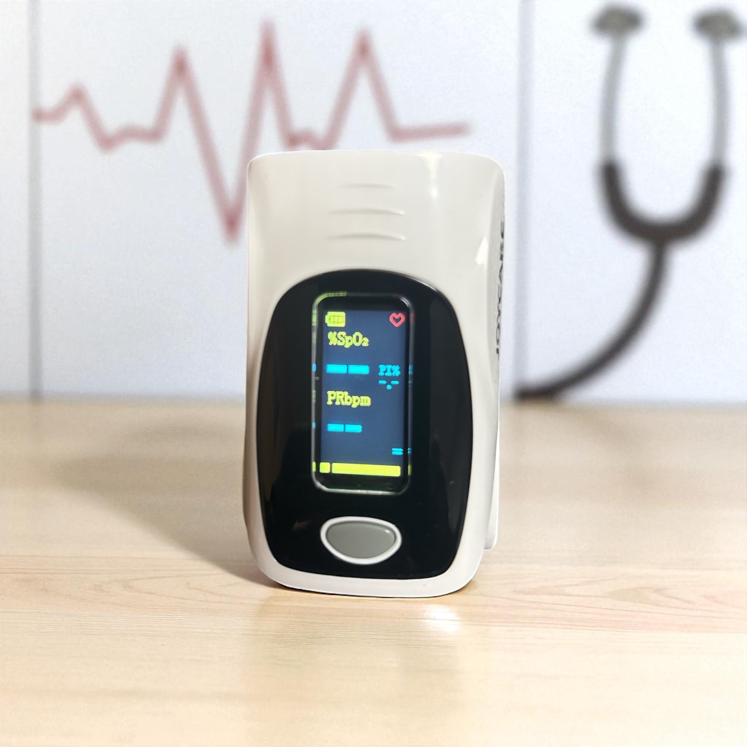 Joycare Fingertip Pulse Oximeter, ein Pulsoximeter für den Finger. Sauerstoffsättigung im Blut und die Herzfrequenz misst.
