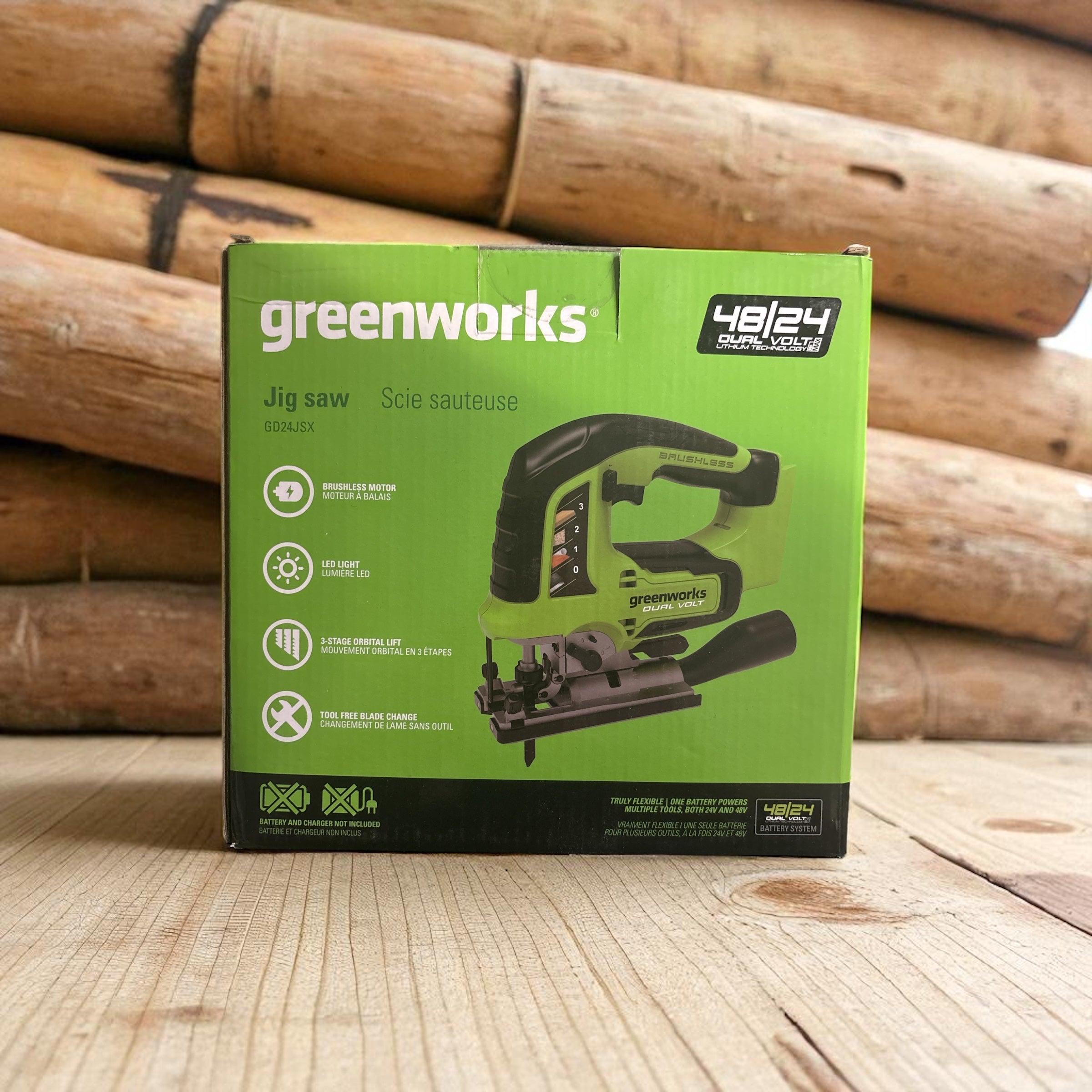 Greenworks GD24JS Akku Stichsäge, 3000spm, verstellbarer Sockel bis 45°, Saugaufsatz OHNE 24V Akku & Ladegerät