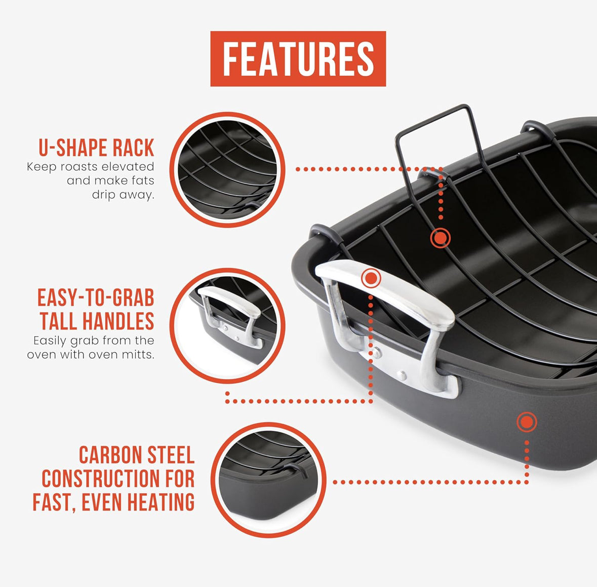 Chef Pomodoro XL Große Bratpfanne aus Karbonstahl mit U-Rost, 47 x 34 cm, Extra-Groß, Grau – Die ultimative Lösung für makellose Braten und BBQs(OVP Beschädigt)