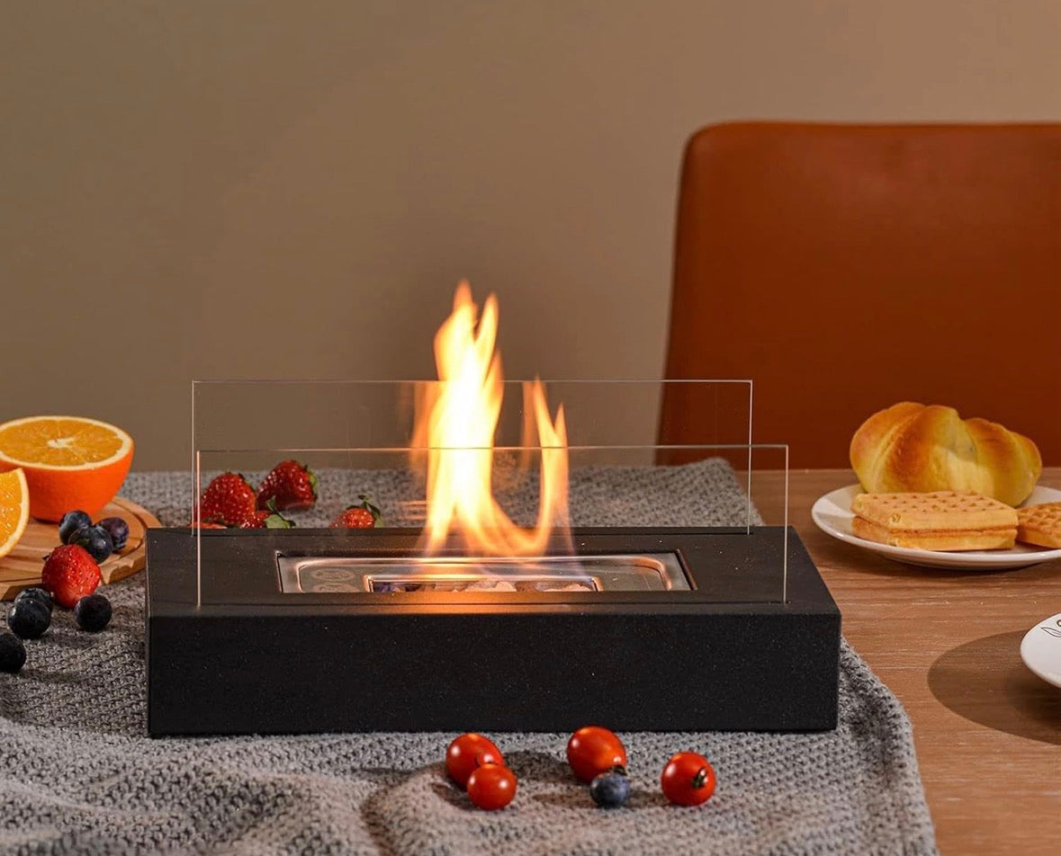 Tischfeuerstelle,Feuerstelle aus Edelstahl mit vierseitiger Glasscheibe ,Ethanol Tischkamin