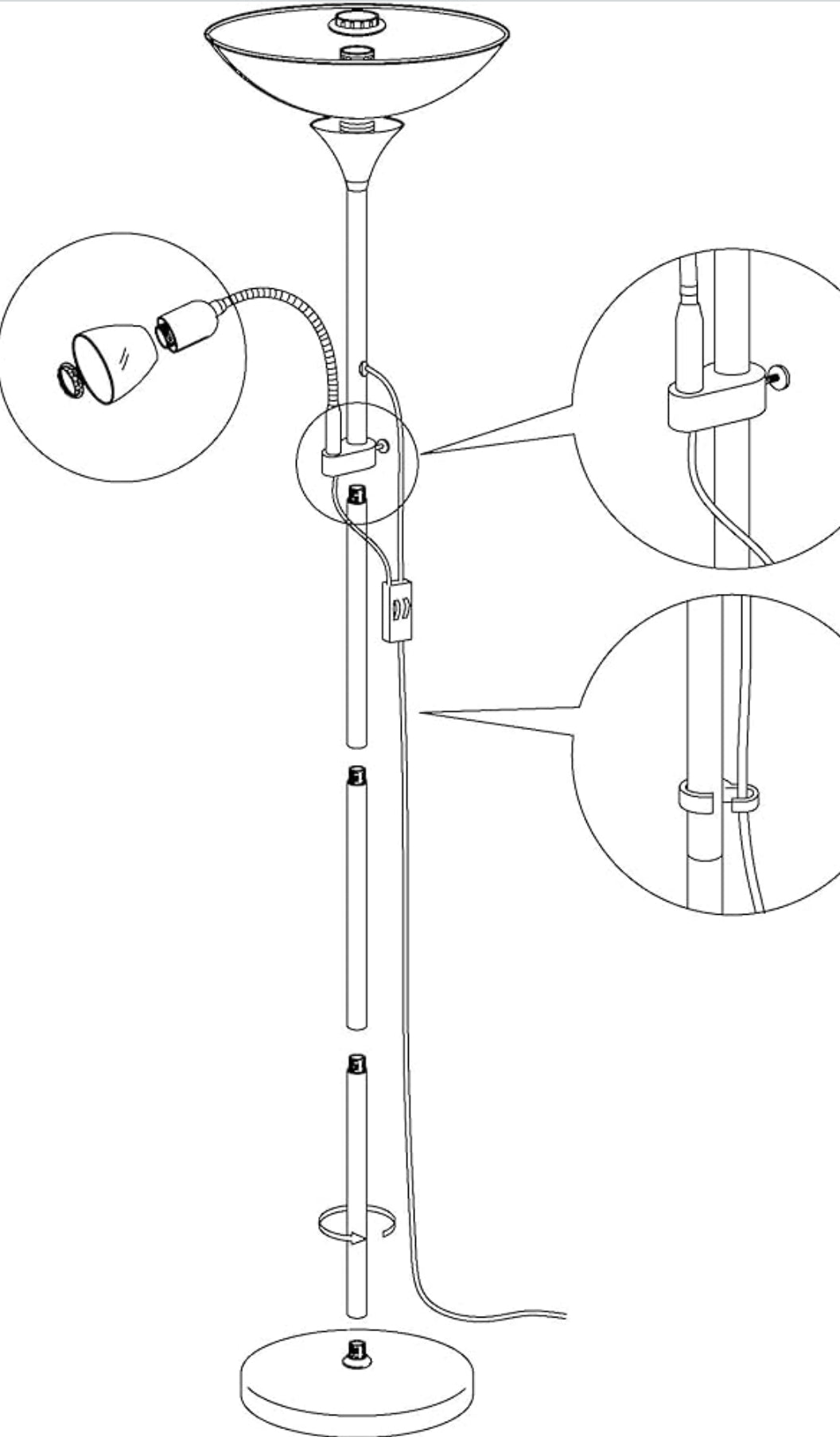 EGLO Stehlampe Up 2, 2 flammige Stehleuchte, Standleuchte aus Metall, Glas und Kunststoff, Wohnzimmerlampe in Messing-Matt, Weiß, Lampe mit Schalter, Deckenfluter mit Leselampe, E27 E14