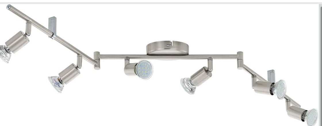 EGLO LED Deckenleuchte Buzz-LED, 6 flammige Deckenlampe, Deckenstrahler aus Metall in Nickel-Matt, Wohnzimmerlampe, Küchenlampe, Spots inkl. GU10 Leuchtmittel, warmweiß, L 105 cm