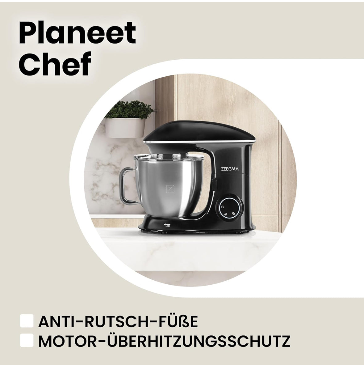 ZEEGMA Planeet Chef Küchenmaschine, Knetmaschine 1500W