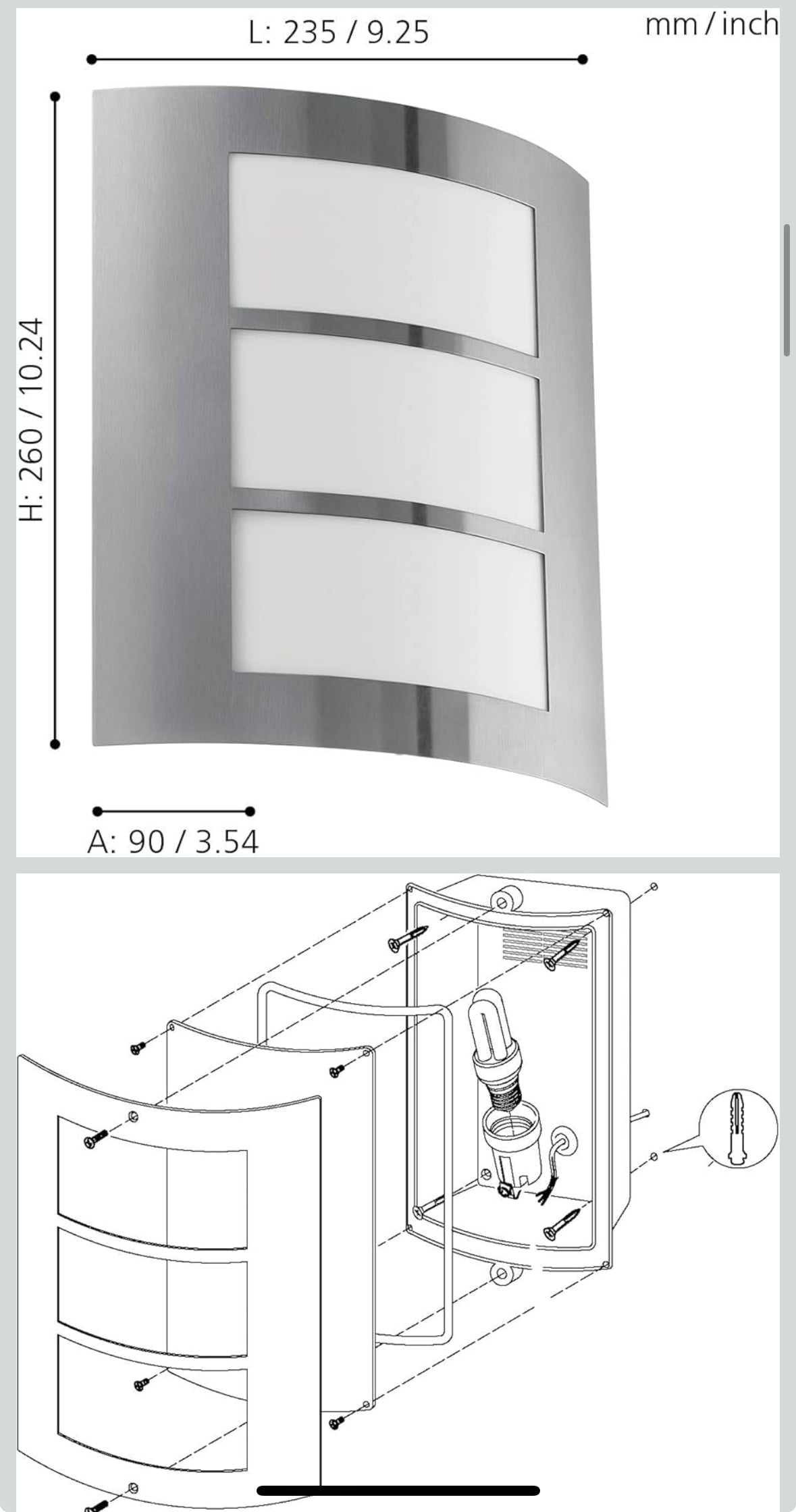 EGLO Außen-Wandlampe City 1 flammige Außenleuchte Wandleuchte aus Edelstahl in Silber
IP44, E27 Fassung, Kunststoff in Weiß