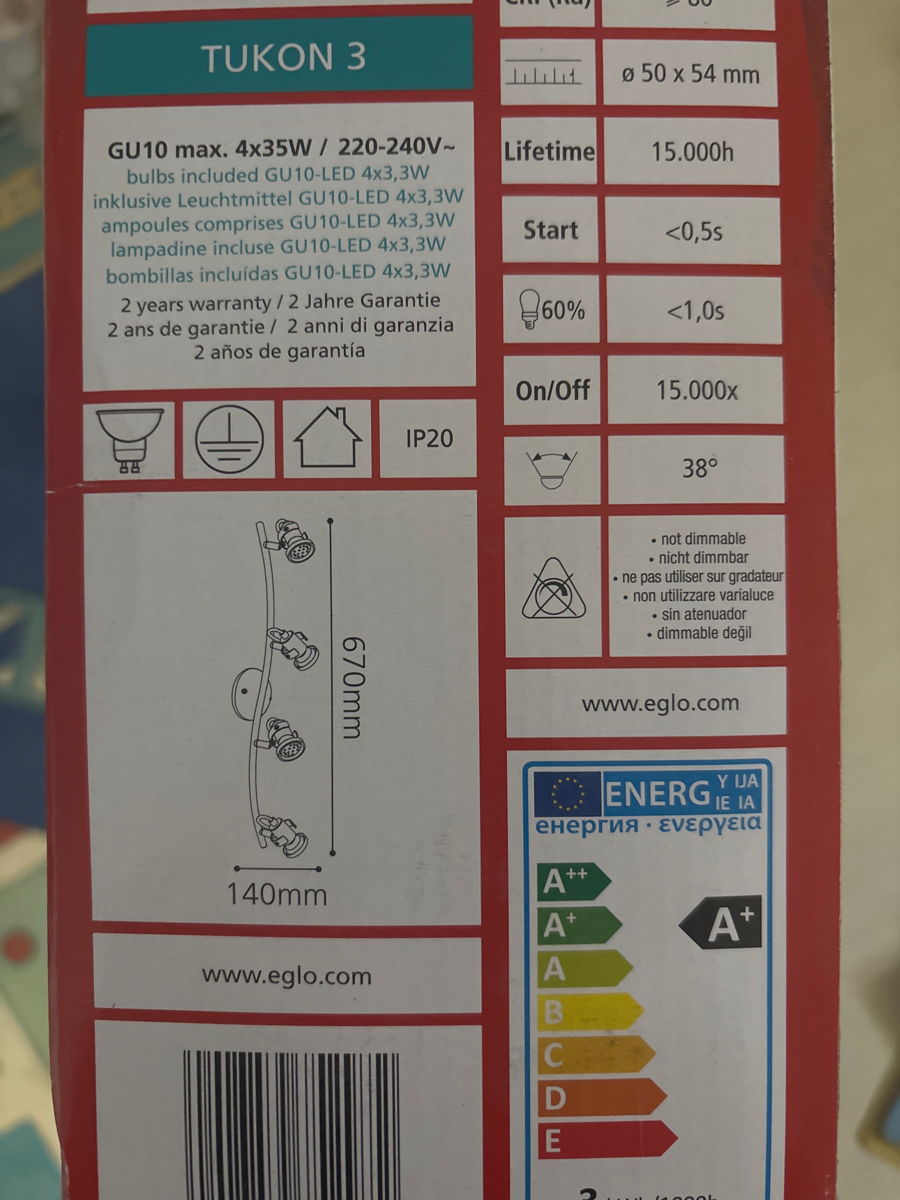 Eglo 75294 Tukon 3 4-flammige LED Deckenleuchte 4 x 3,3W GU10 inkl. Leuchtmittel