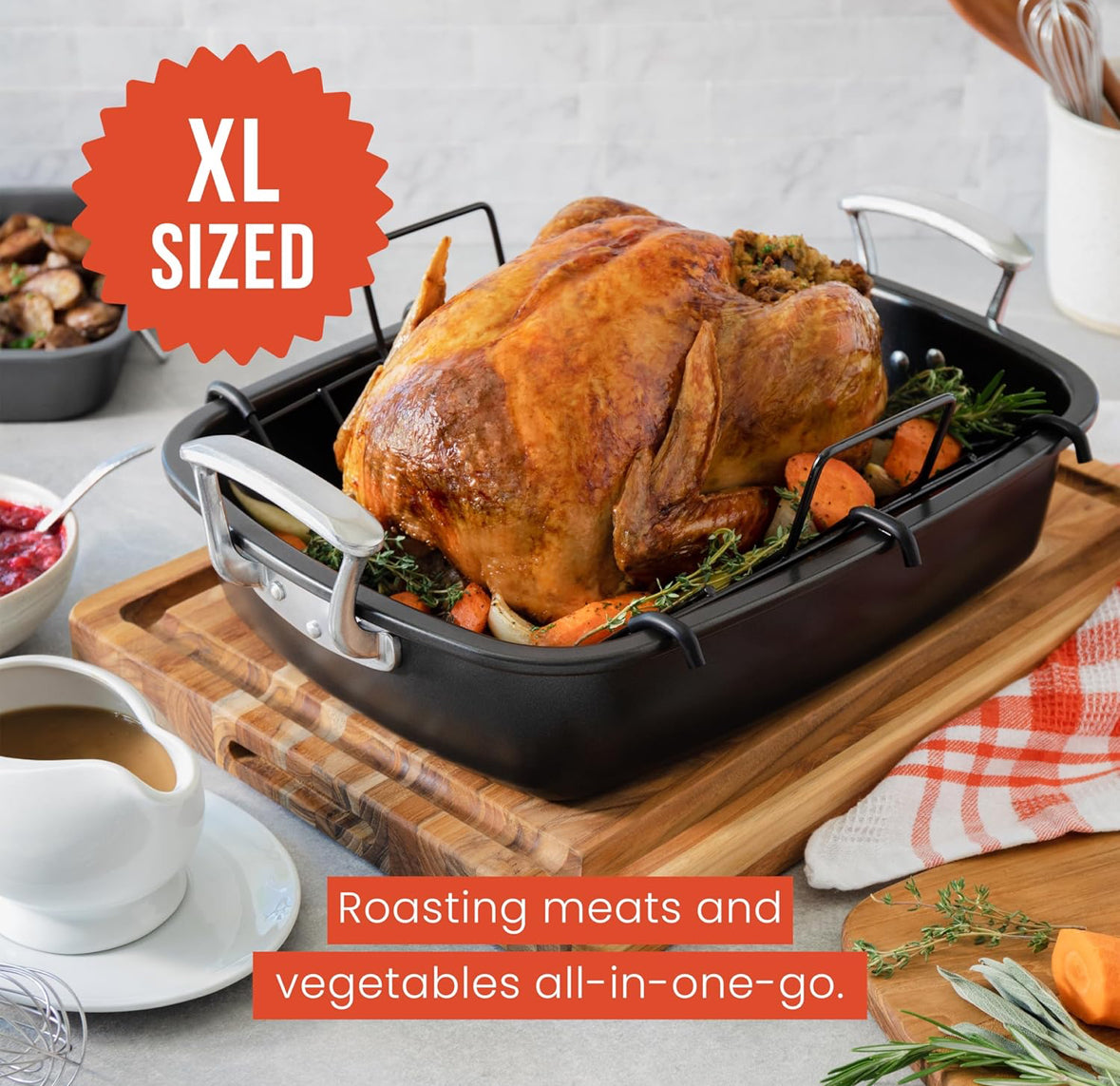 Chef Pomodoro XL Große Bratpfanne aus Karbonstahl mit U-Rost, 47 x 34 cm, Extra-Groß, Grau – Die ultimative Lösung für makellose Braten und BBQs(OVP Beschädigt)