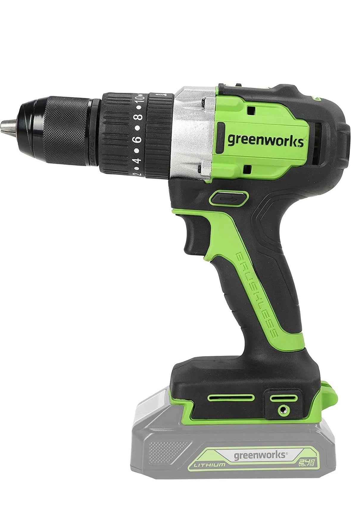 Greenworks Akku-Bohrschrauber GD24DD60 (Li-Ion 24V 60 Nm Drehmoment 1700 U/min 1/2 „Schaftdurchmesser leistungsstarker bürstenloser Motor ohne Akku und Ladegerät)