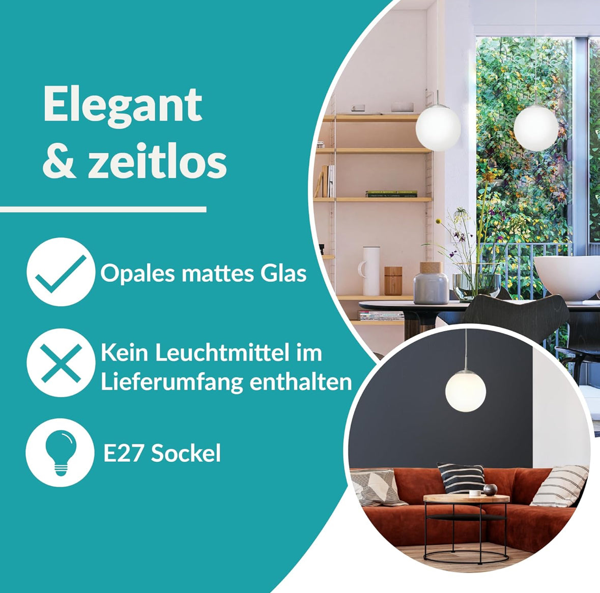 EGLO Hängelampe Rondo, 1 flammige Pendelleuchte, Hängeleuchte aus Metall in Silber und Glas in opal matt weiß, E27 Fassung, Ø 20 cm