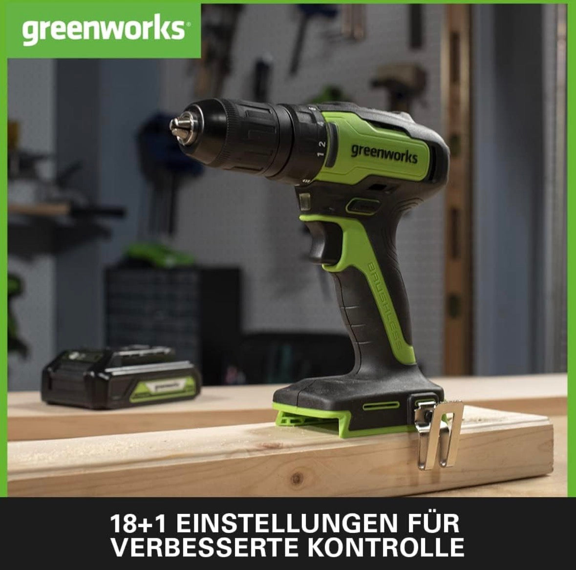 Greenworks GD24DD35 Akku Bohrschrauber mit bürstenlosem Motor, 0-1450 U/min, 2 Stufen, 35 Nm Drehmoment, OHNE Akku & Ladegerät,