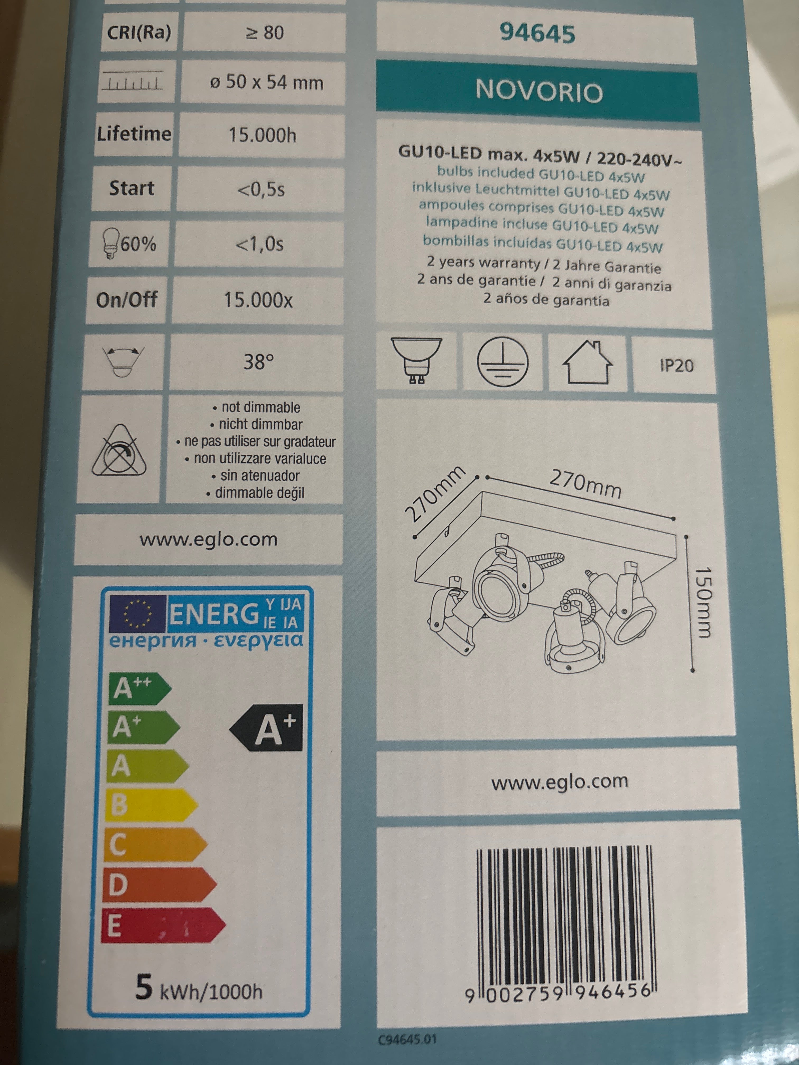 EGLO Deckenstrahler Novorio,Verschiedene Materialien, Silber