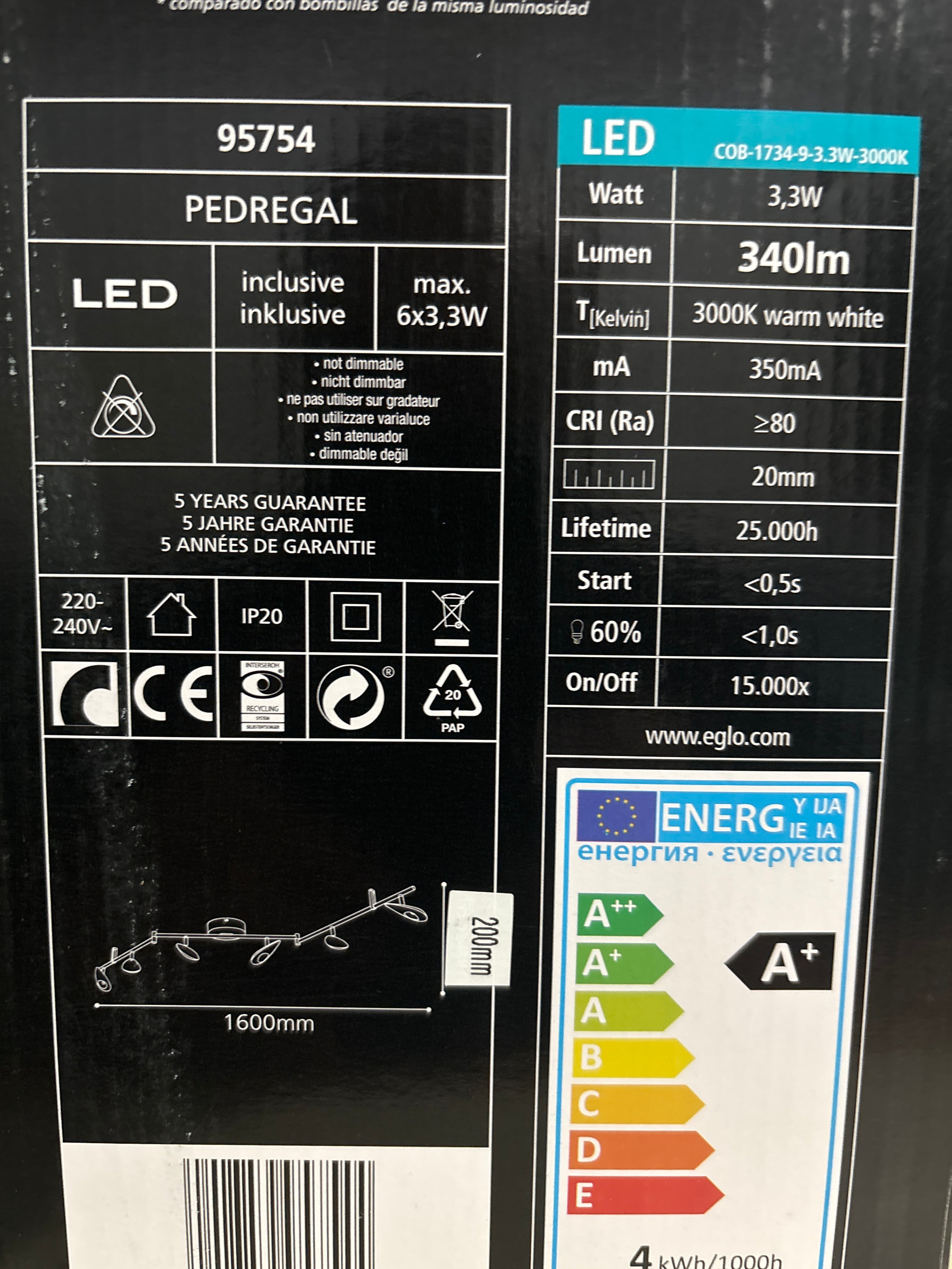 EGLO LED Deckenlampe Pedregal, Deckenstrahler, Stahl in chrom, warmweiß