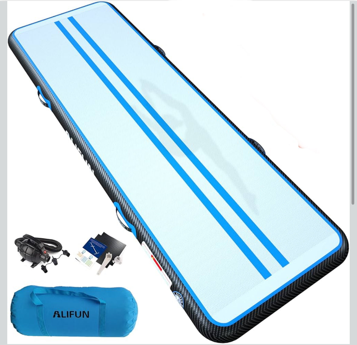 ALIFUN Aufblasbare Luftmatratze, Gymnastikmatte, Gymnastikmatte, 400x100cmTrainingsmatte,20 cm, dick mit elektrischer Luftpumpe