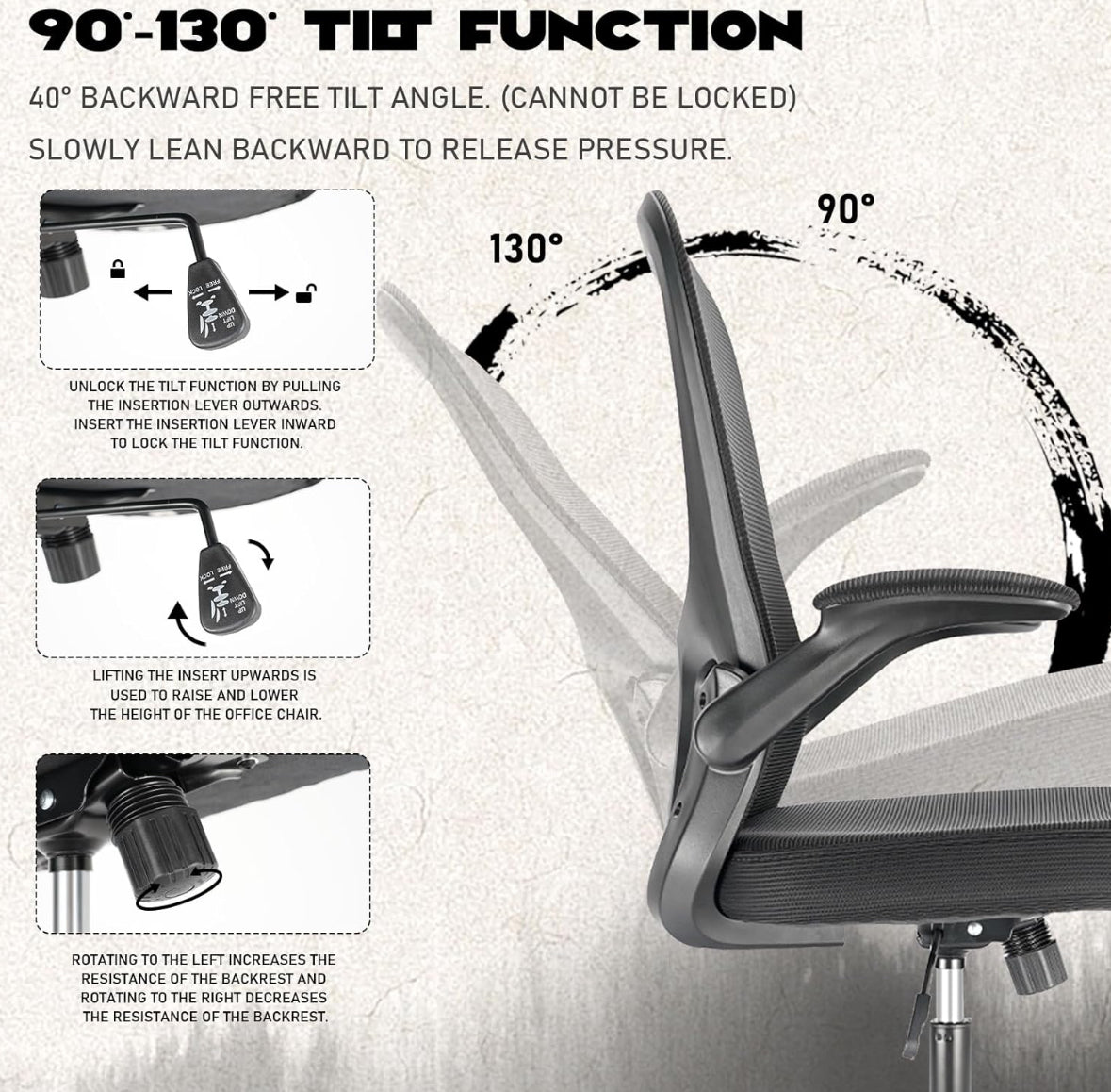 Durrafy Ergonomischer Bürostuhl, Schreibtischstuhl mit Verstellbaren Armlehnen, Gaming-Stuhl,Mesh-Bürostühle,Bürostuhl mit Lendenwirbelstütze,Gepolstertem Sitzkissen, 360° Drehstuhl, Schwarz(C-01)