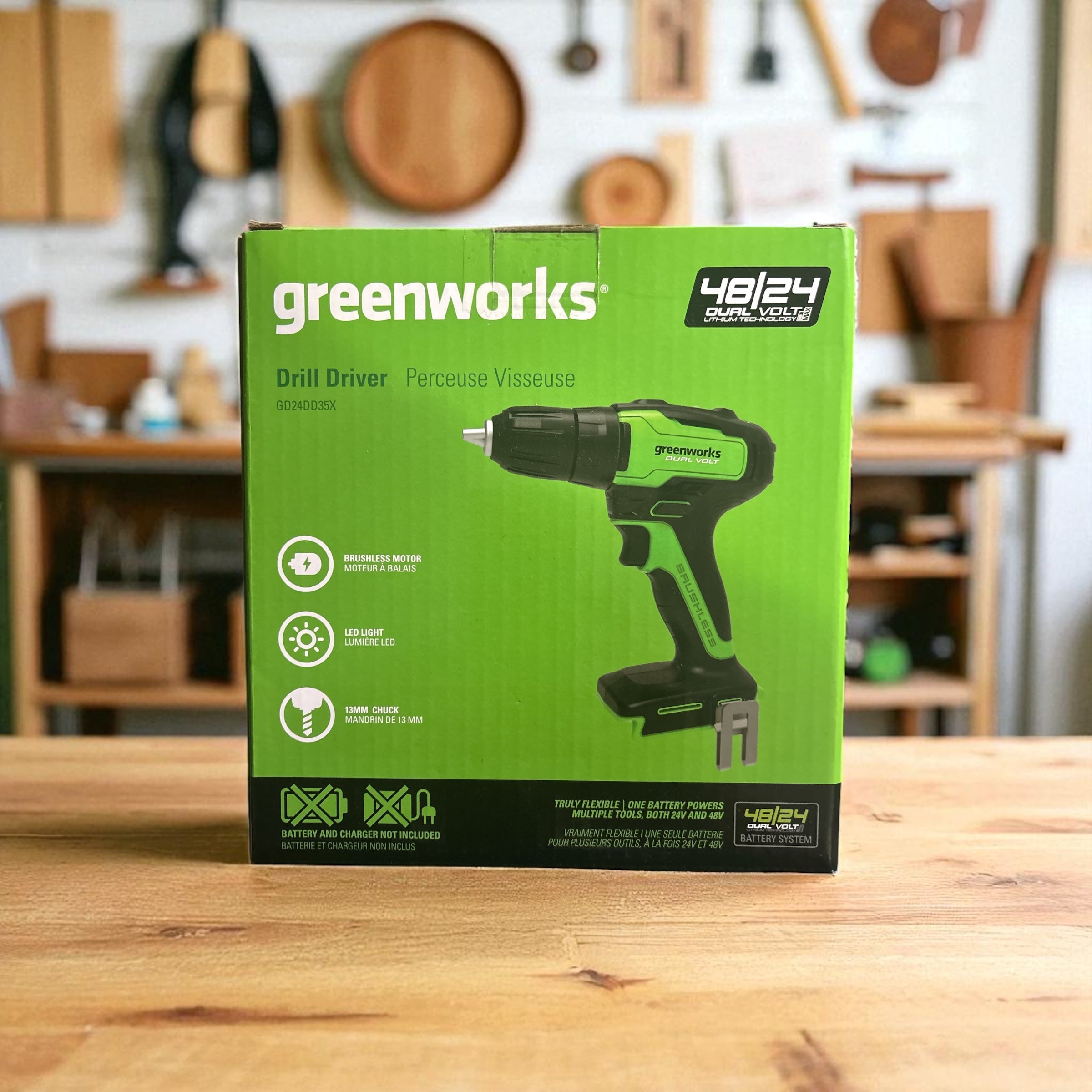 Greenworks GD24DD35 Akku Bohrschrauber mit bürstenlosem Motor, 0-1450 U/min, 2 Stufen, 35 Nm Drehmoment, OHNE Akku & Ladegerät,