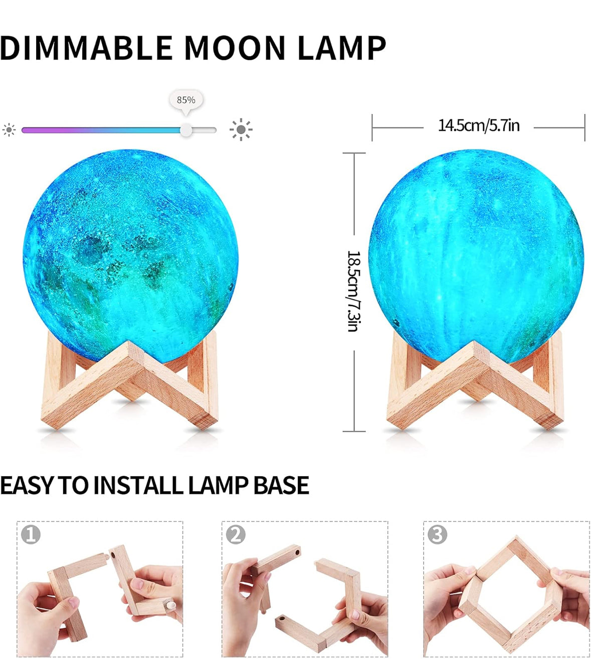 3D-gedruckte Mondlampe in 15 cm Größe mit 16 verschiedenen Lichtfarben