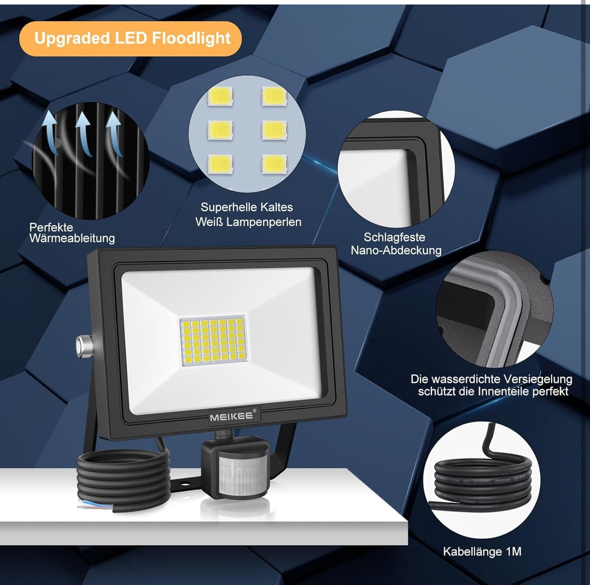 MEIKEE 30W LED Strahler mit Bewegungsmelder