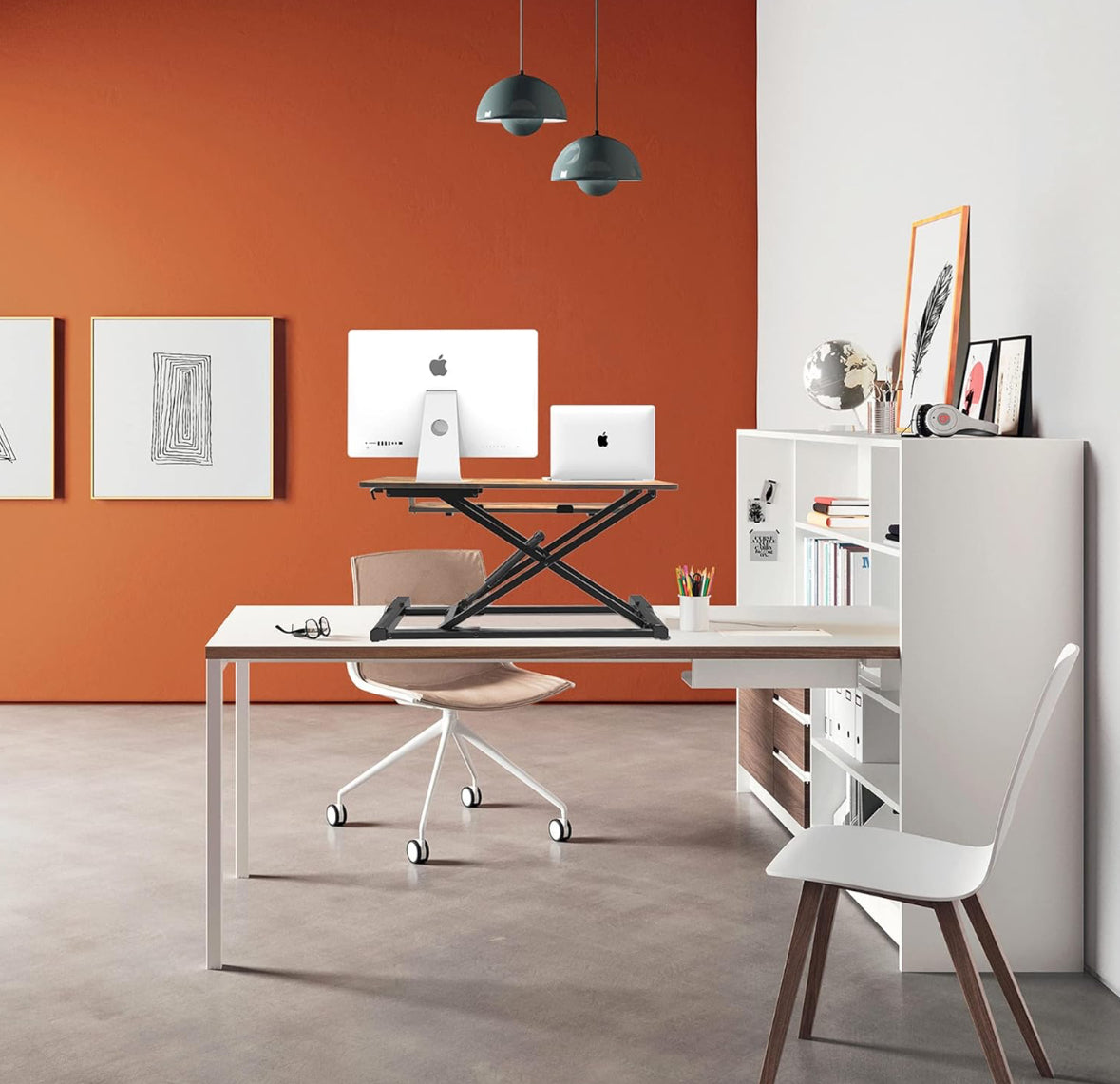 PUTORSEN Höhenverstellbarer Sitz-Steh-Arbeitsplatz Schreibtisch Computer Workstation, Schreibtischaufsatz Steharbeitsplatz Standtisch - 32" Tabletop Stehpult - Rustikales Braun