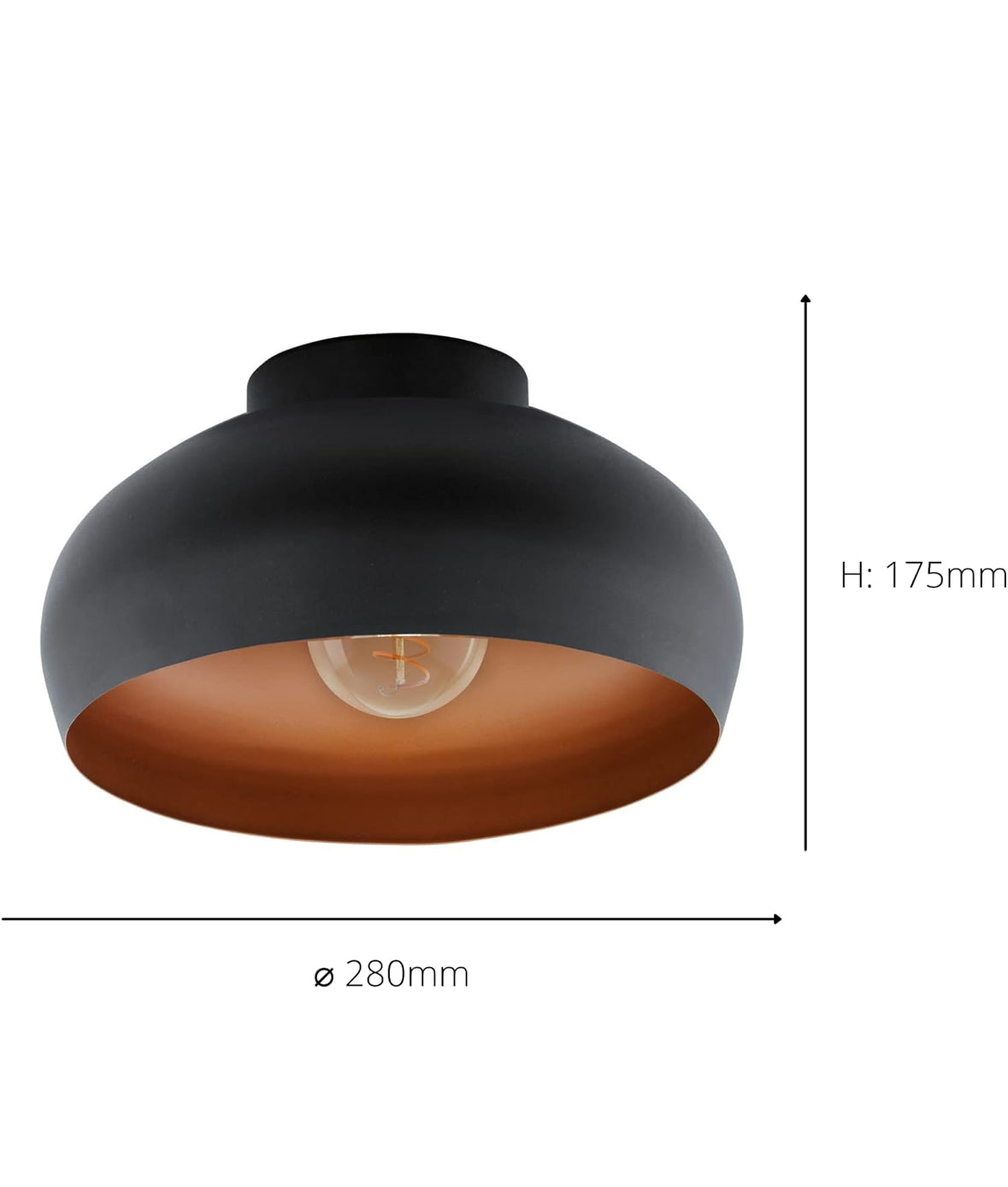 EGLO Deckenlampe Mogano 2 1-flammige Deckenleuchte aus Metall in Schwarz und Kupfer mit E27 Fassung