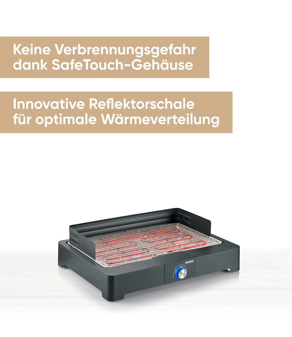 SEVERIN Tischgrill mit Edelstahl-Grillrost für drinnen und draußen, Elektrogrill mit schnellem Grill-Start, Balkon Grill ohne Verbrennungsgefahr, Schwarz, PG 8565 ( Ohne OVP und Bedienungsanleitung)