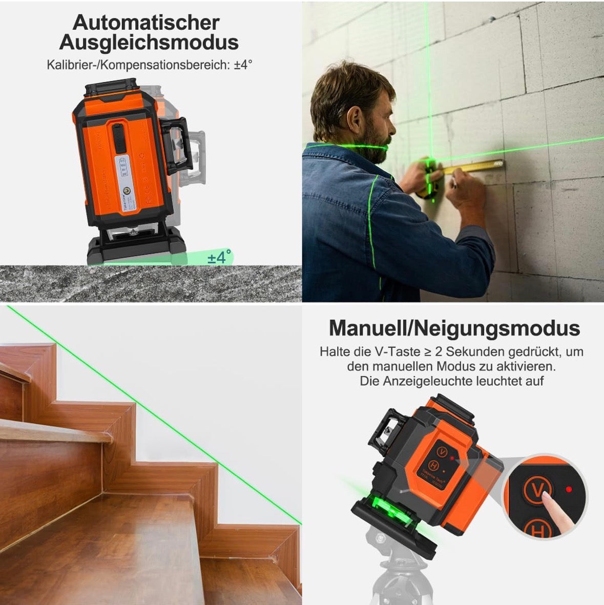 Kreuzlinienlaser grün,TakamineTech 3X360 Grad Laser Wasserwaage Selbstnivellierend,3D Kreuzlaser 12 Linienlaser,Baulaser für Innenbereich Baustelle,Wandlaser mit wiederaufladbarer Batterie(Type-C)