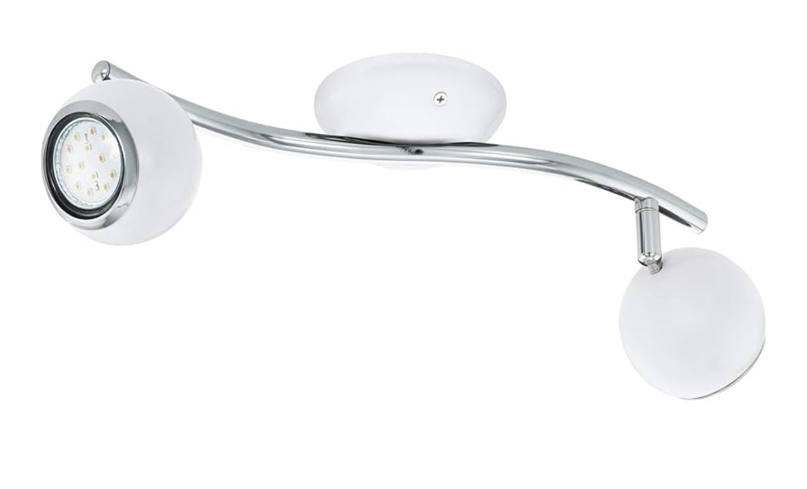 EGLO LED Deckenlampe Bimeda, 2 flammige Deckenleuchte, Deckenstrahler aus Metall in Weiß und Chrom, Wohnzimmerlampe, Spots inkl. GU10 Leuchtmittel, warmweiß