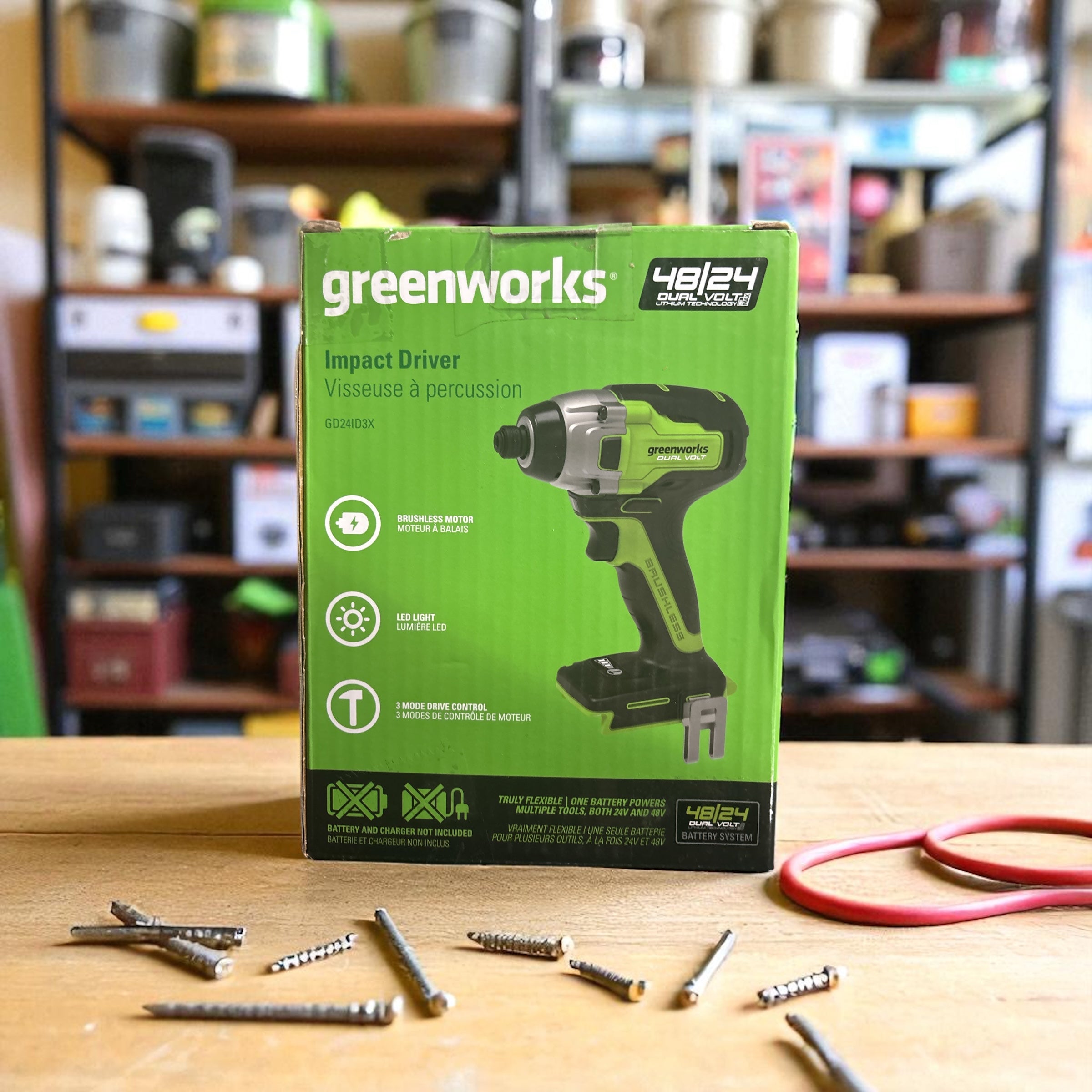 Greenworks GD24ID3 Akku Schlagschrauber mit bürstenlosem Motor, 2800 rpm, 4000 ipm, 300 Nm Drehmoment, 1/4" Sechskantfutter OHNE 24V Akku & Ladegerät