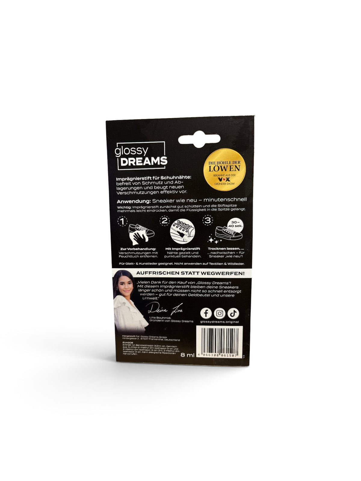 Glossy DREAMS Imprägnierstift für Schuhnähte – 2er Set (1x Weiß & 1x Schwarz) | Bekannt aus „Die Höhle der Löwen“ | Neu & OVP