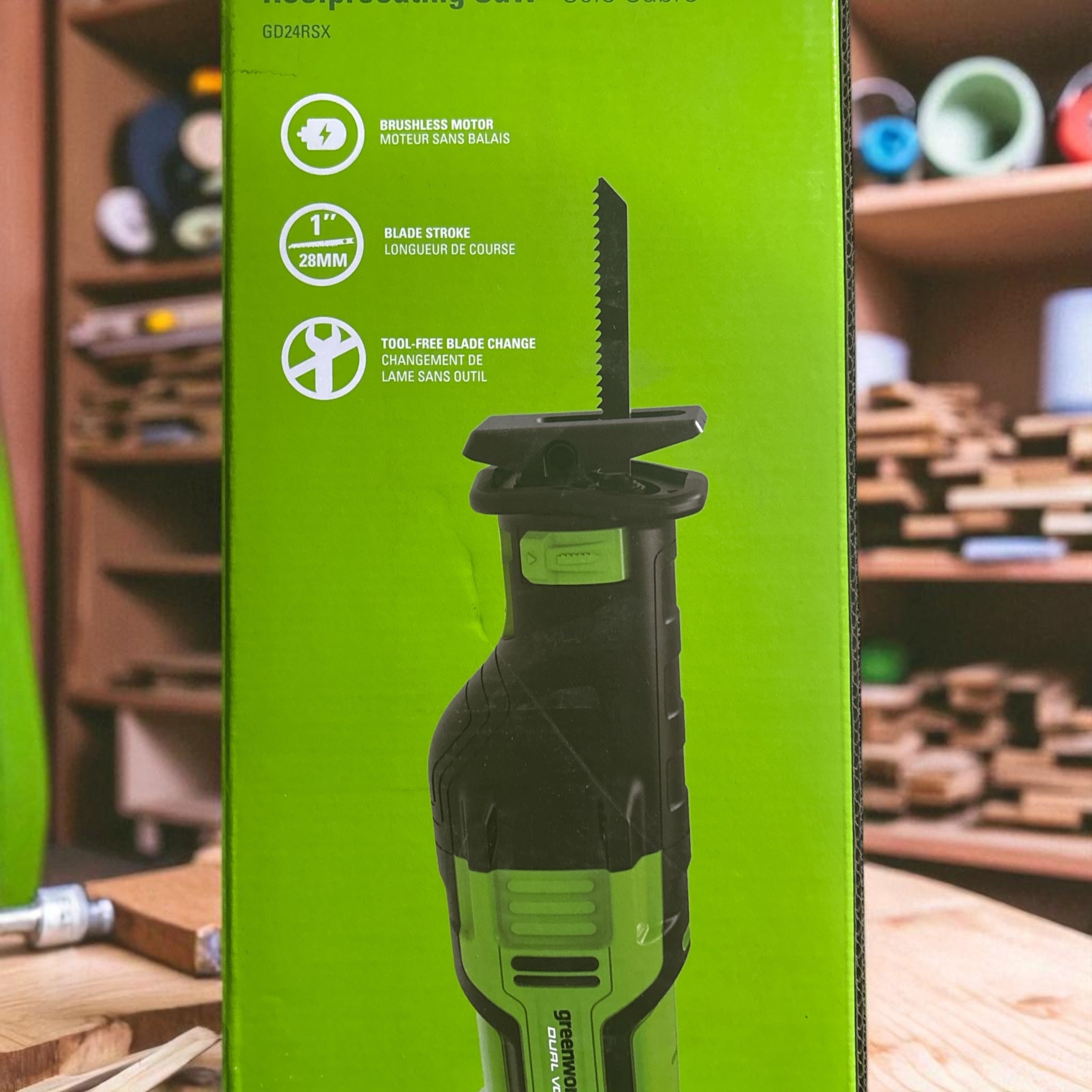 Greenworks GD24RS Akku Säbelsäge mit bürstenlosem Motor, 2700spm, 28 mm Hublänge, OHNE 24V Akku & Ladegerät,