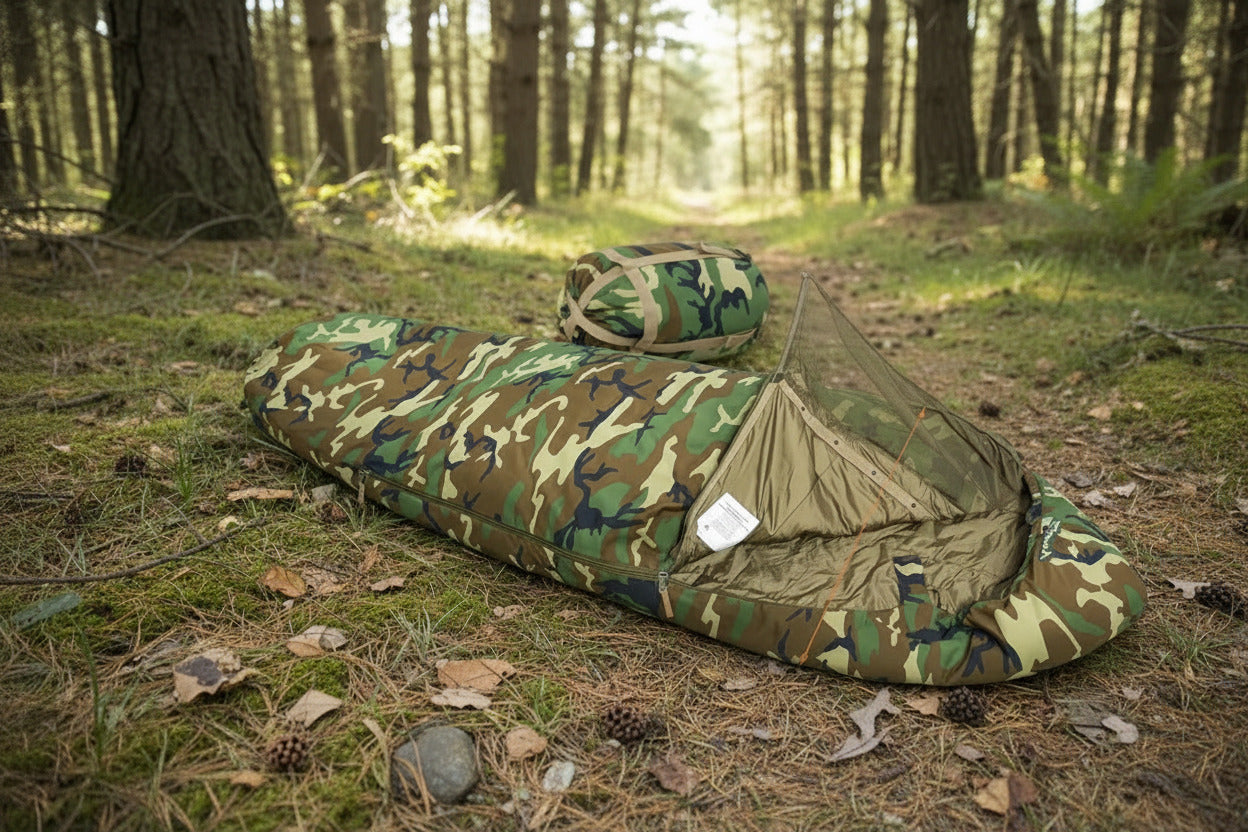 Mehrlagiger Militär Schlafsack-System warm, wetterbeständig,Wald Camo,Moskitonetz