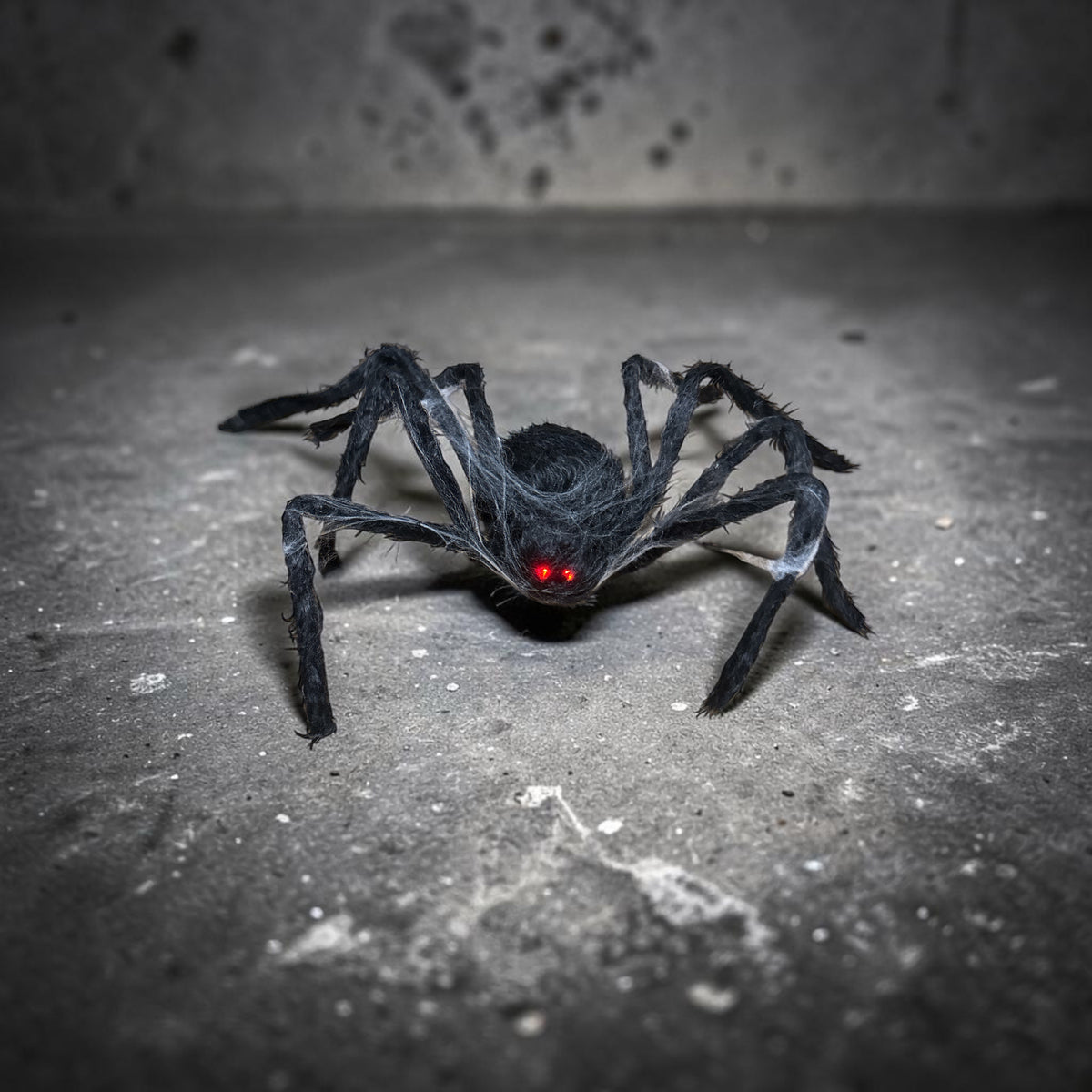 🕷️ Halloween Spinne mit Leuchtaugen & Bewegung – Sound-/Druckknopf-Aktivierung