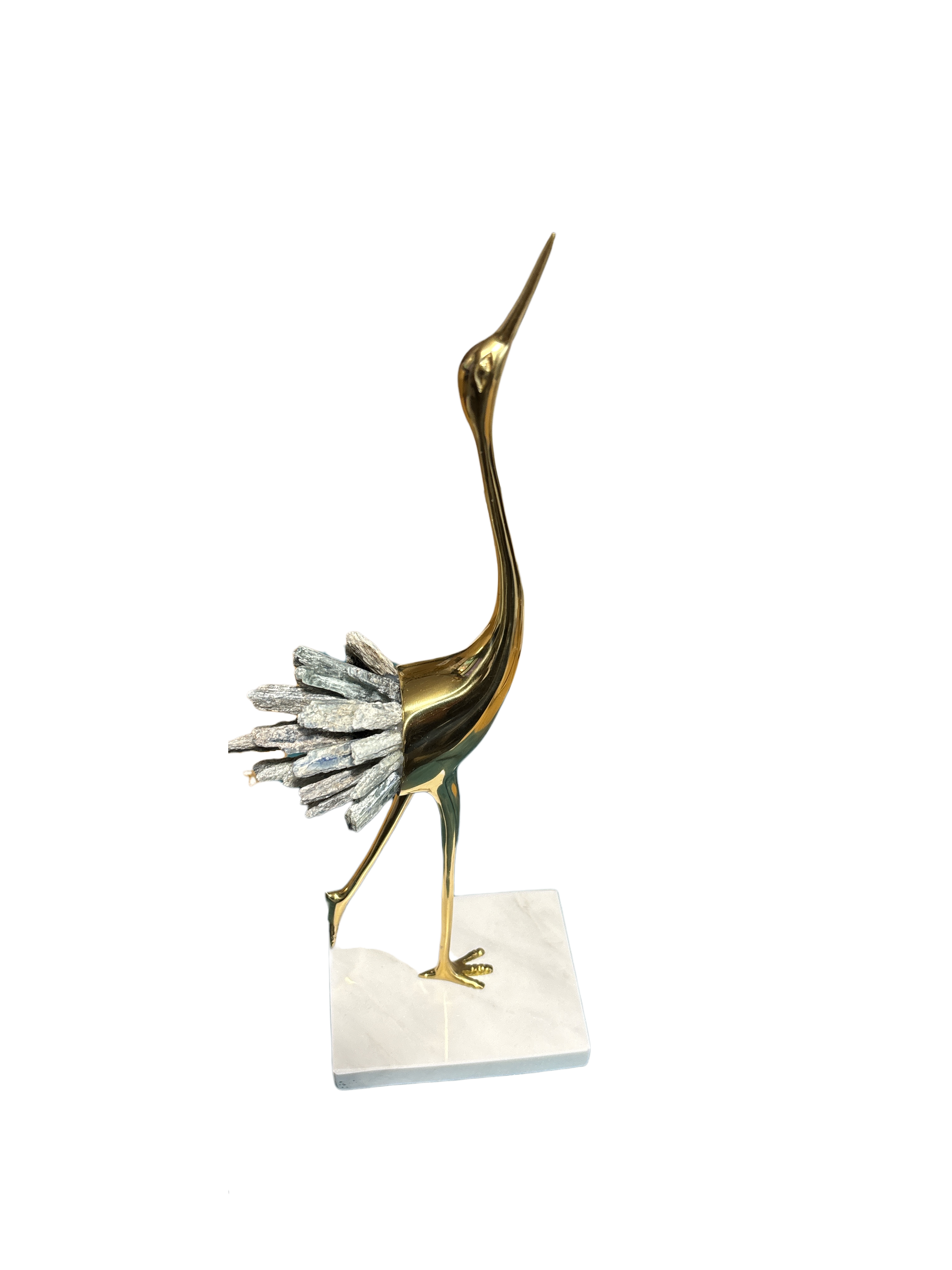 Elegante Goldene Kranichstatuen mit Kristallschwanzakzenten