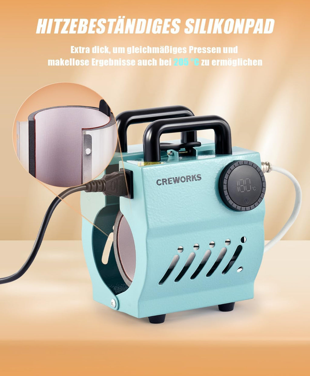 CREWORKS Mini Tassenpresse 9-15 oz Mug Sublimationspresse Mug Press Einstellbarer Zeittemperatur Tragbare Tassenpresse Maschine Becherpresse 265-440 ml Mugpresse Hitzepresse Heißpresse
