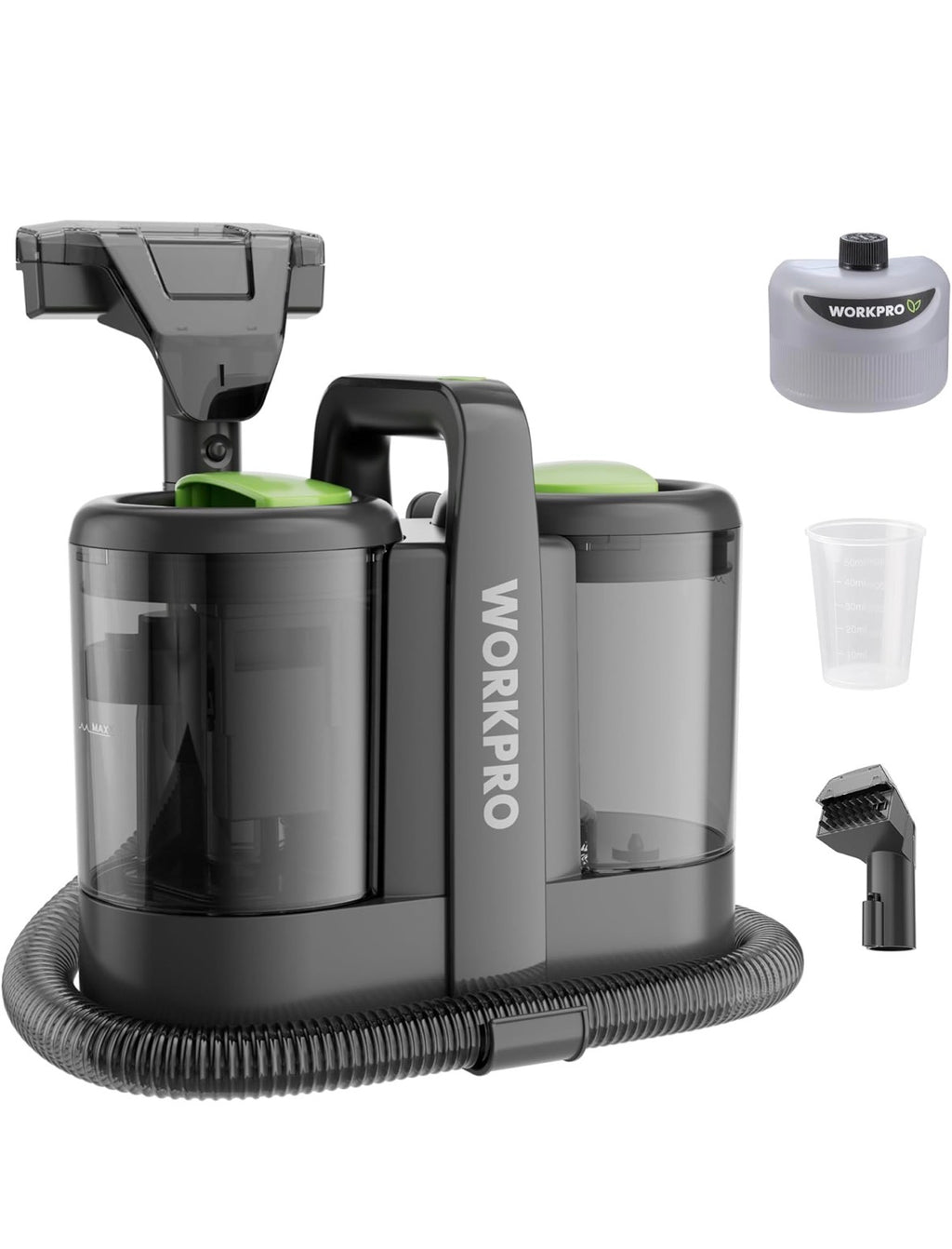 WORKPRO Waschsauger 450W, Teppichreiniger 1,6L für Teppich, Sofa, Auto
13kPa, mit Reinigungsmittel, und 2 Bürstenköpfe, Polsterreiniger Sofareiniger