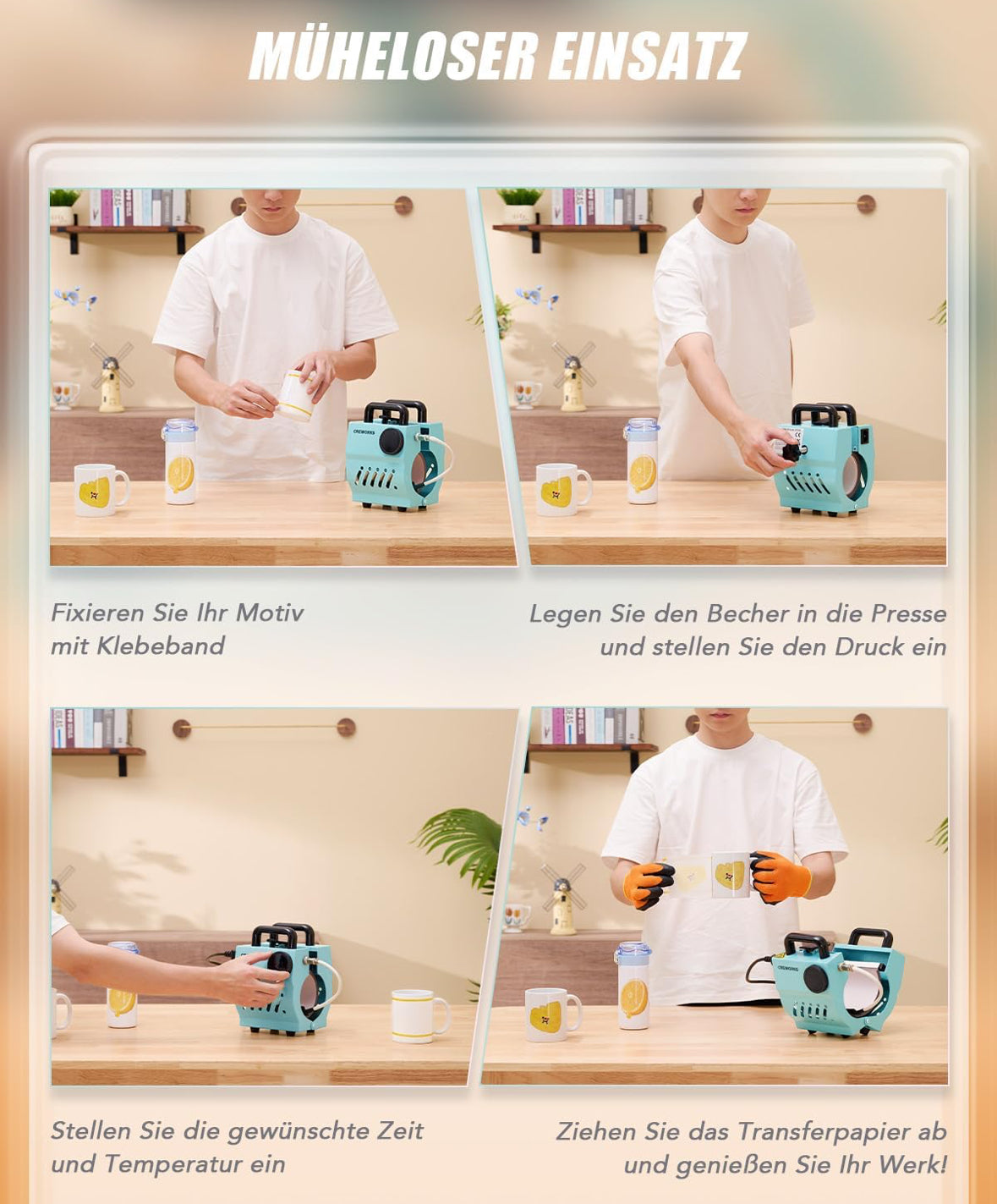 CREWORKS Mini Tassenpresse 9-15 oz Mug Sublimationspresse Mug Press Einstellbarer Zeittemperatur Tragbare Tassenpresse Maschine Becherpresse 265-440 ml Mugpresse Hitzepresse Heißpresse