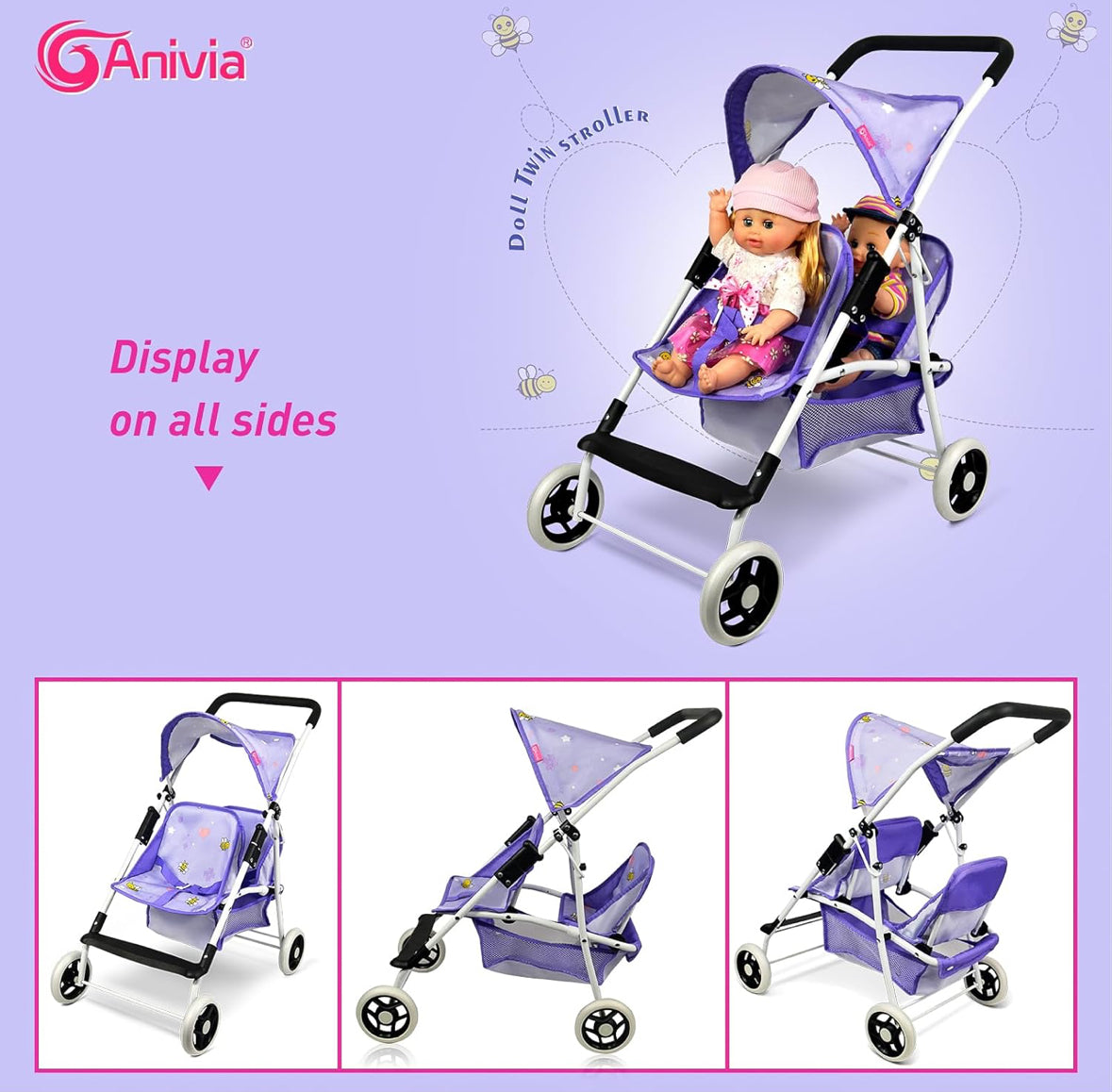 Anivia Puppen Puppenwagen,Faltbarer Kinderwagen Spielzeug Mädchen