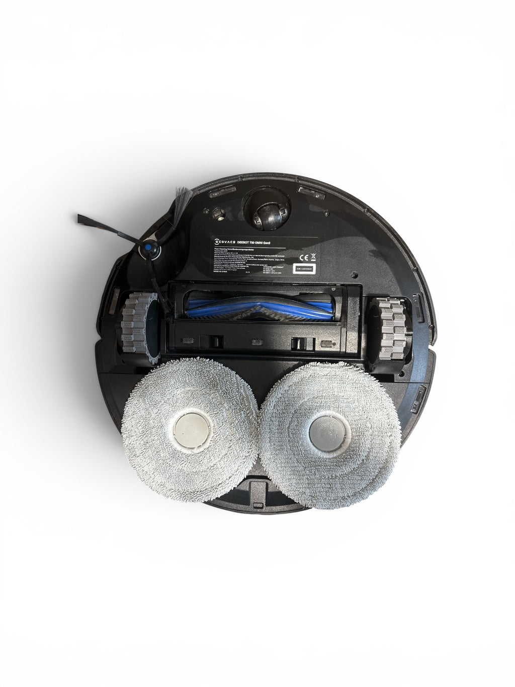 Saugroboter der Firma ECOVACS, Model DEEBOT T50 Omni Gen2 mit Wischfunktion, 21.000 Pa, Ausziehbare Seitenbürste und Mopp, Silberschwarz, Zustand: Generalüberholt (sehr gut)
