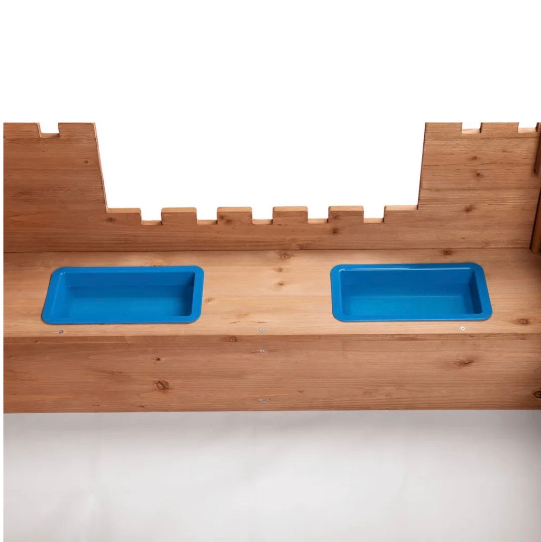 PLAYTIVE Sandkasten Ritterburg aus Vollholz inkl. Bodenvlies ca113 x 70 x 113 cm