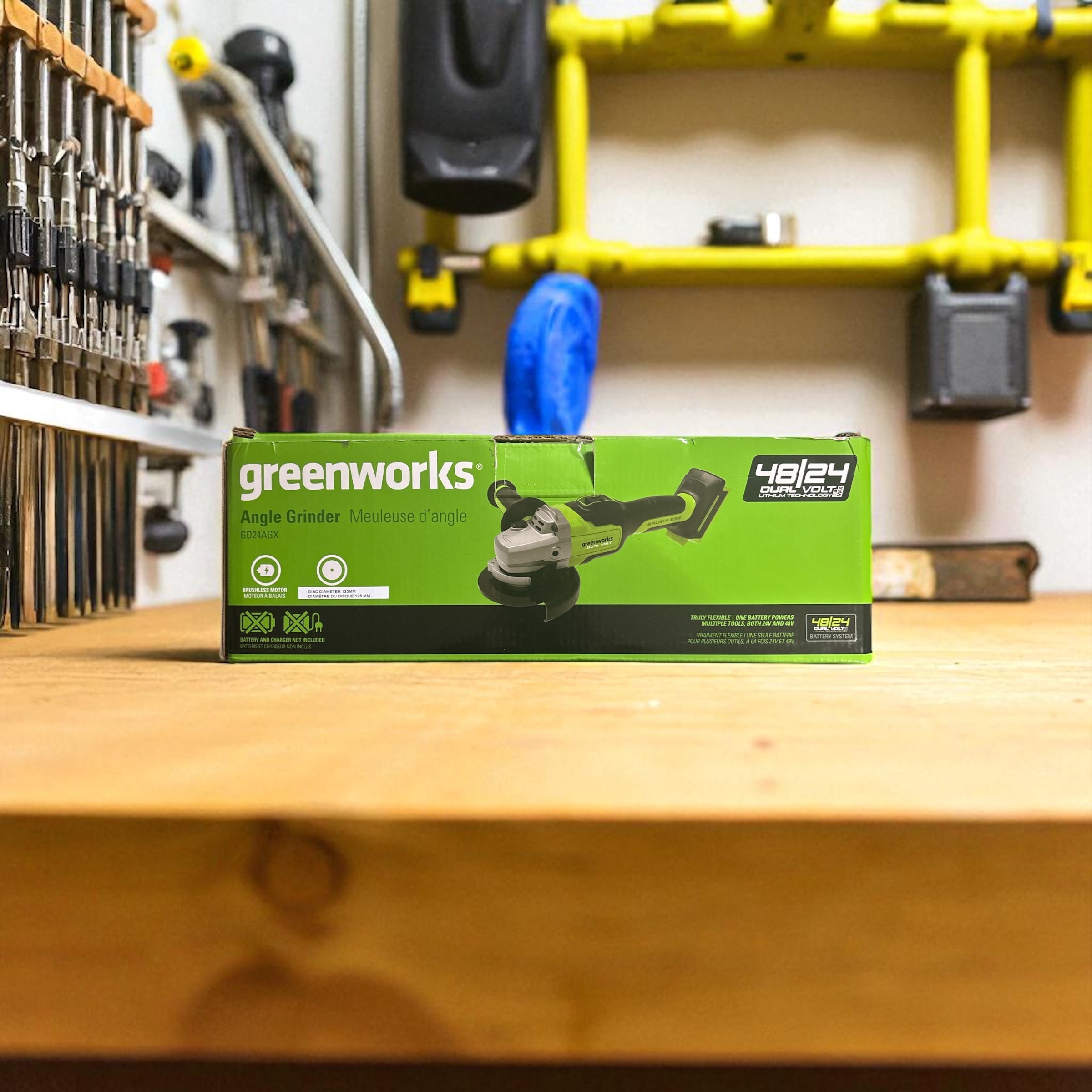 Greenworks Tools GD24AG Akku Winkelschleifer 125 mm Schneidemesser, 10500rpm, Links- oder Rechtshänder OHNE 24V Akku & Ladegerät