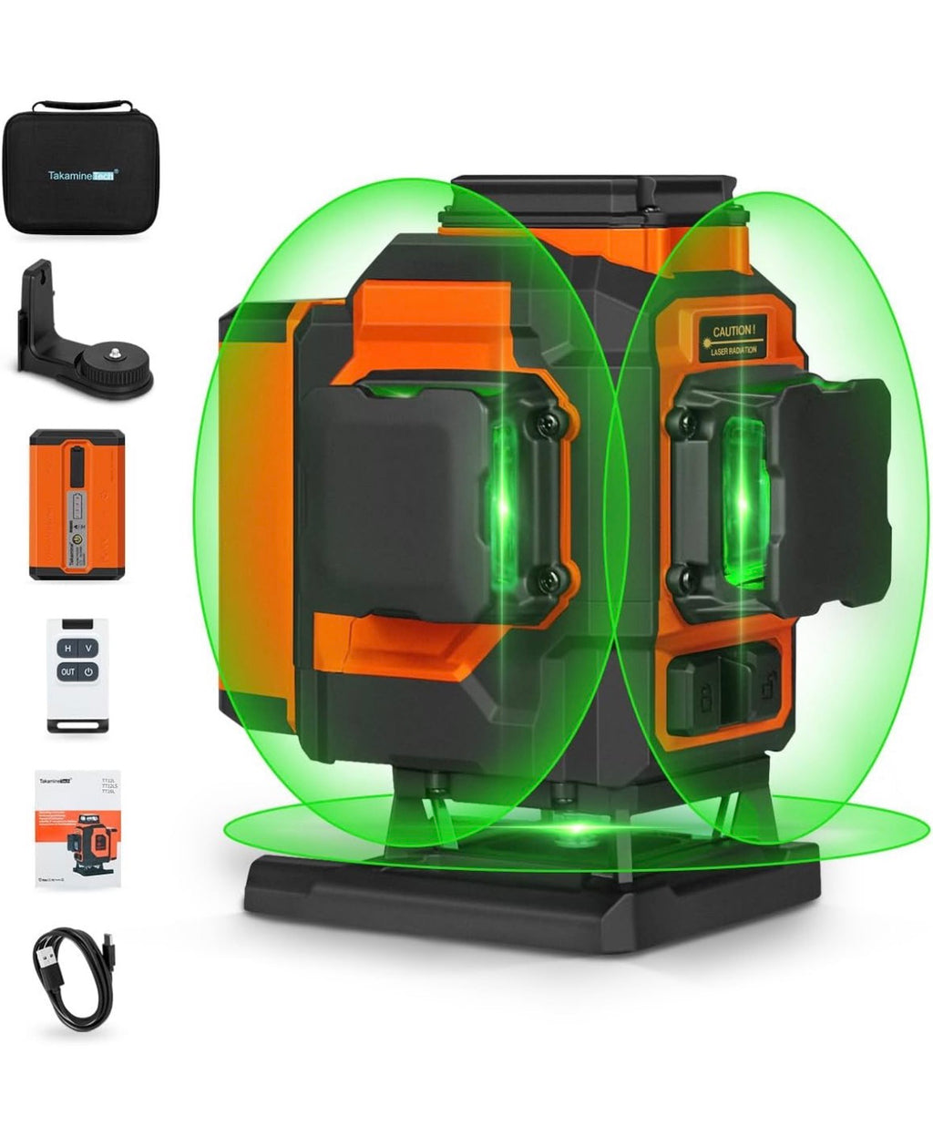 Kreuzlinienlaser grün,TakamineTech 3X360 Grad Laser Wasserwaage Selbstnivellierend,3D Kreuzlaser 12 Linienlaser,Baulaser für Innenbereich Baustelle,Wandlaser mit wiederaufladbarer Batterie(Type-C)