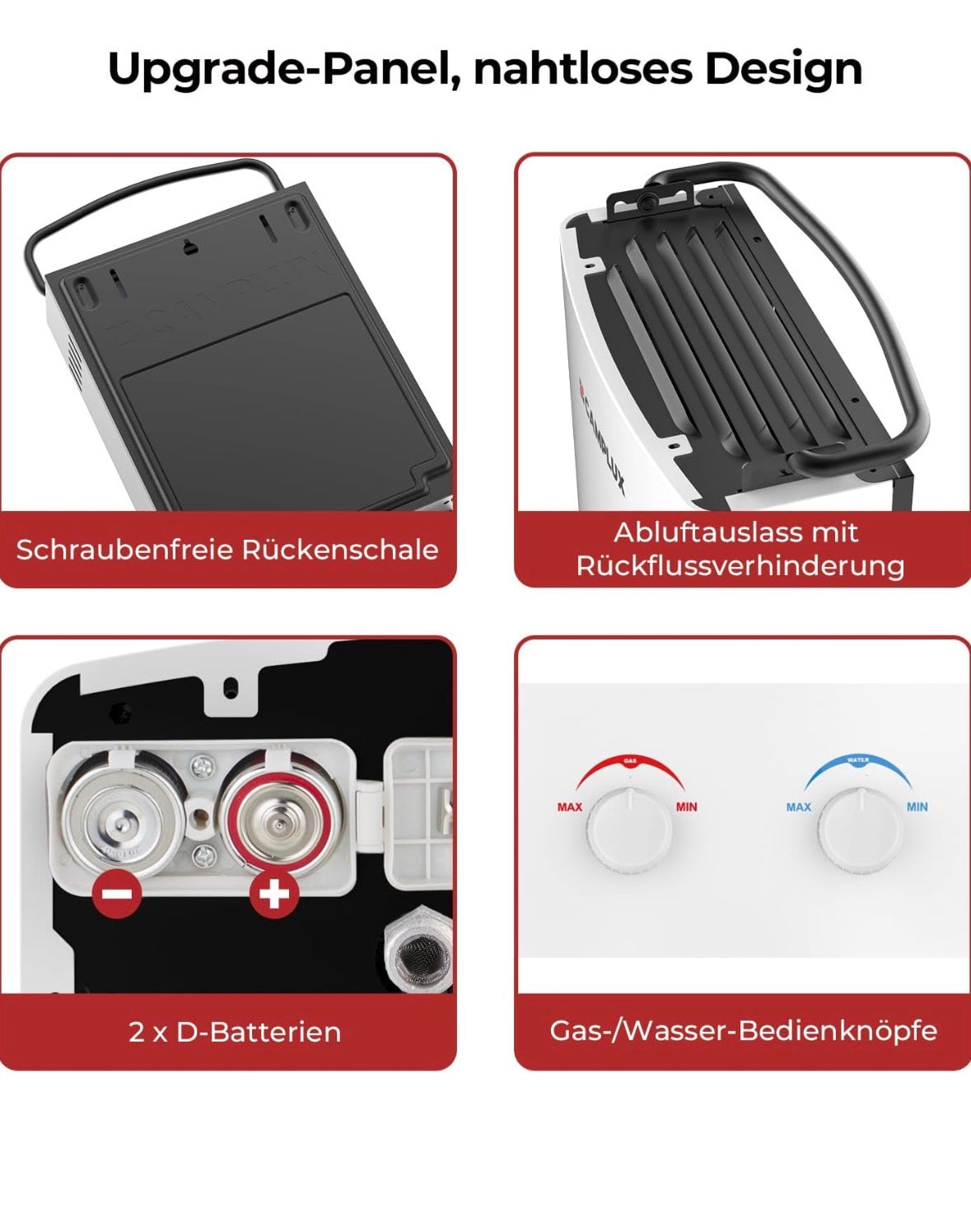 CAMPLUX AY132-DE 5 Liter Tankless Gasdurchlauferhitzer 50mbar, LPG Durchlauferhitzer mit Tragbarer Griff, 10 kW, Propan- oder Butangas, Gebraucht ( Zustand: wie neu )