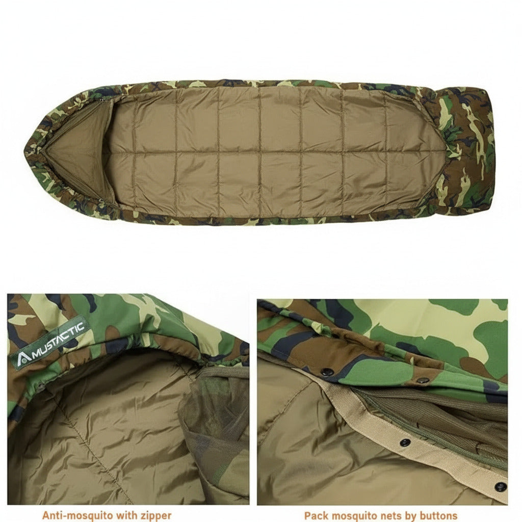 Mehrlagiger Militär Schlafsack-System warm, wetterbeständig,Wald Camo,Moskitonetz